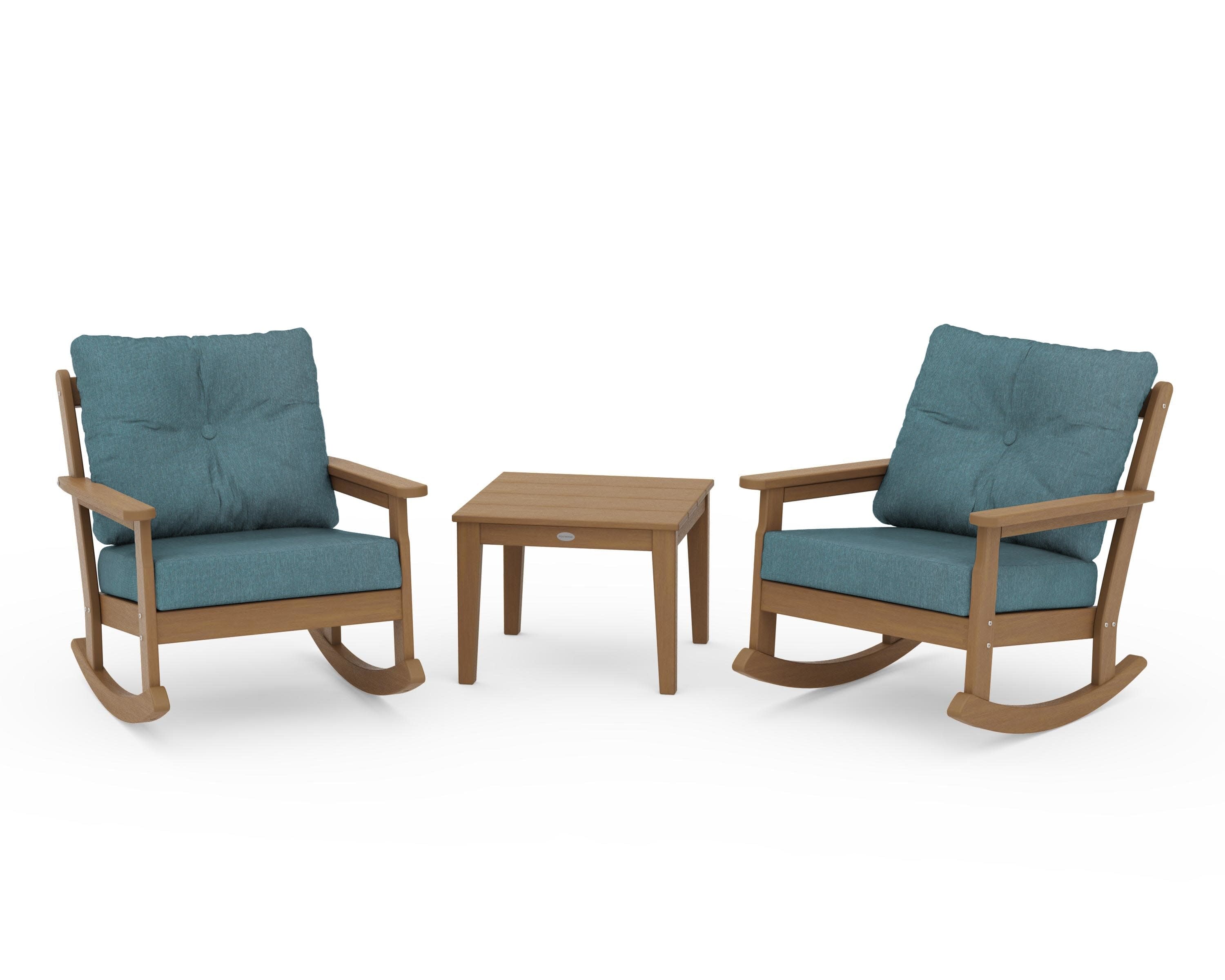 Vineyard 3-Piece Deep Seating Rocker Set in Natural / Ocean Teal