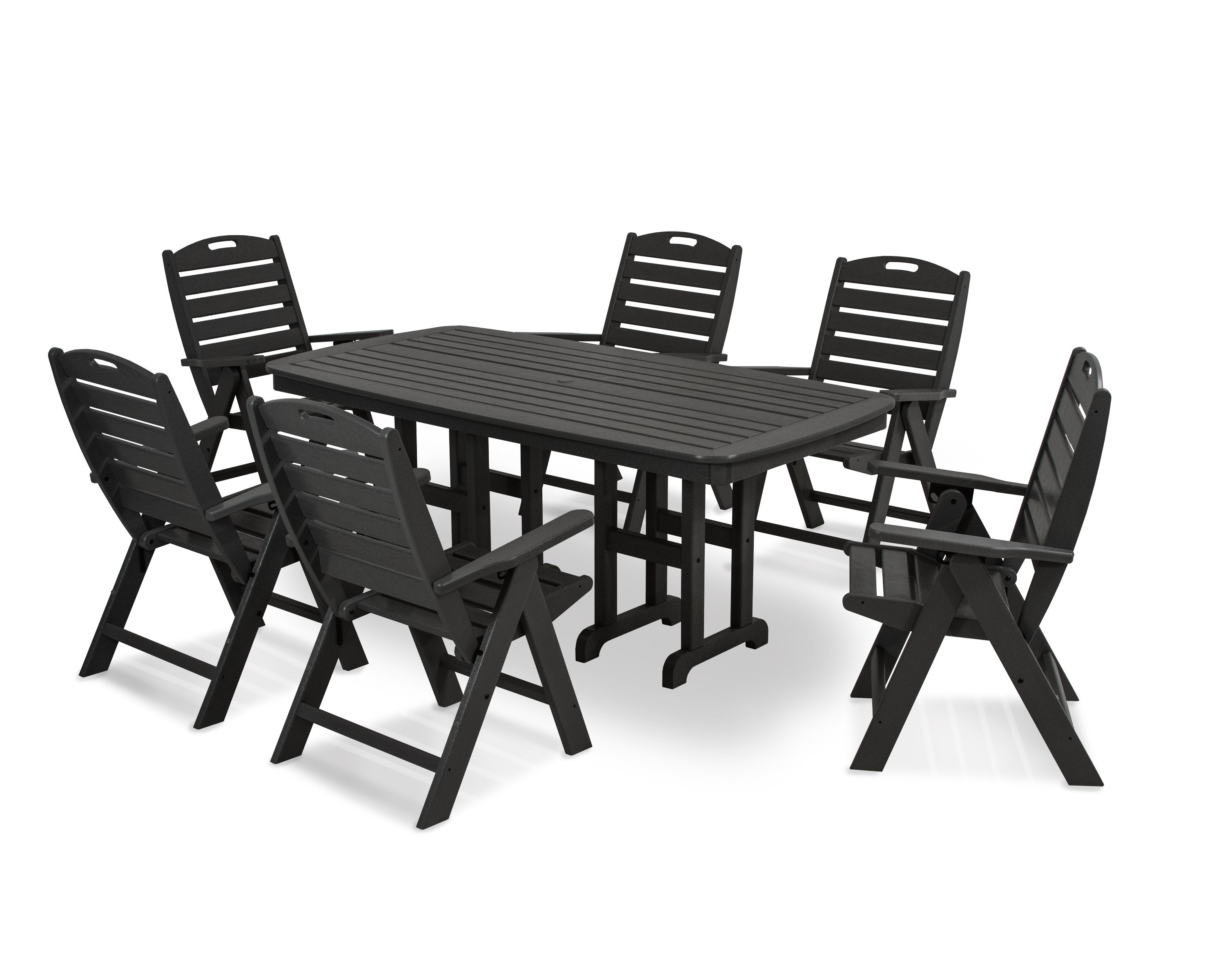 Nautical Folding Highback Chair 7-Piece Dining Set in Black