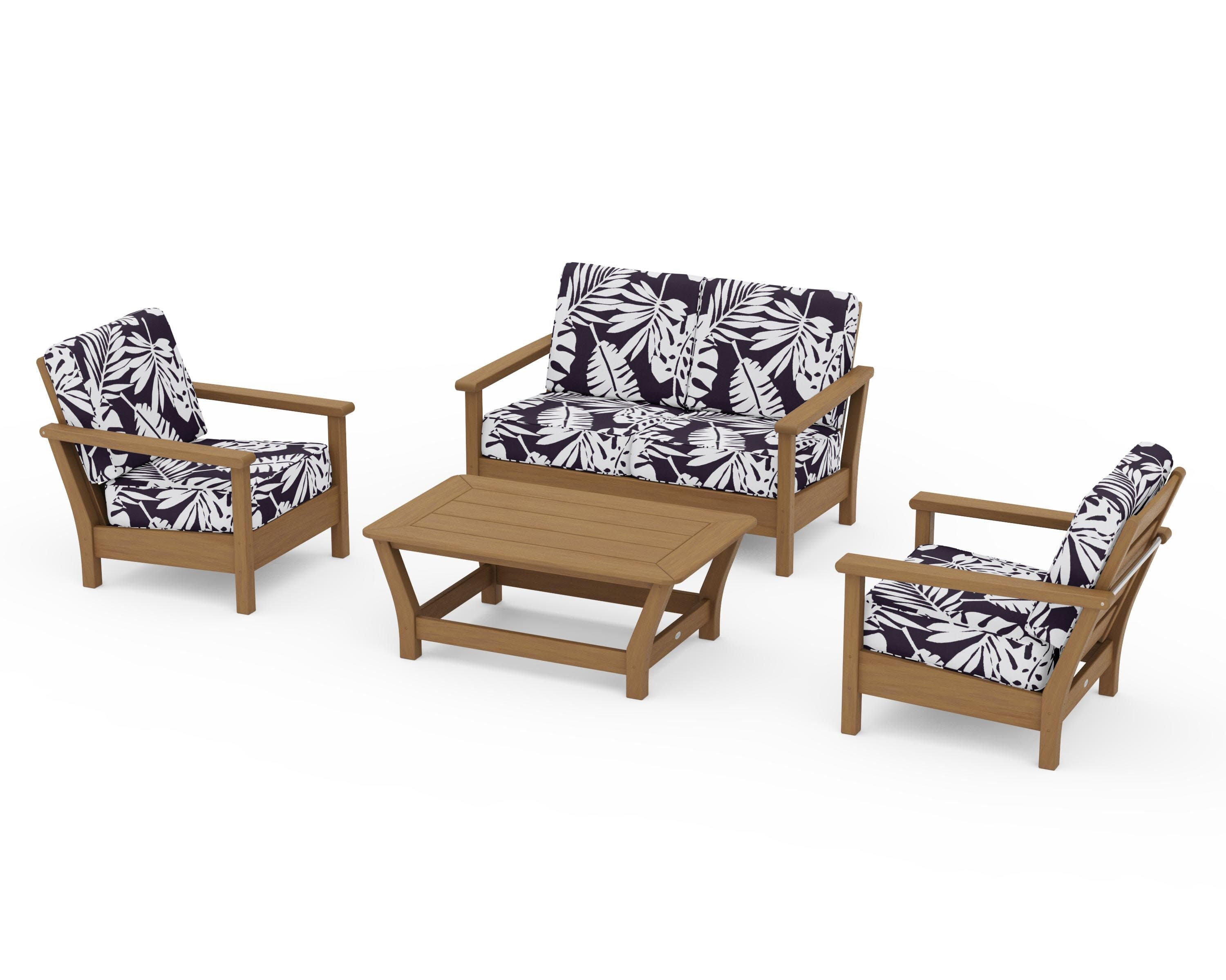 Harbour 4-Piece Deep Seating Set in Natural / Leaf Navy