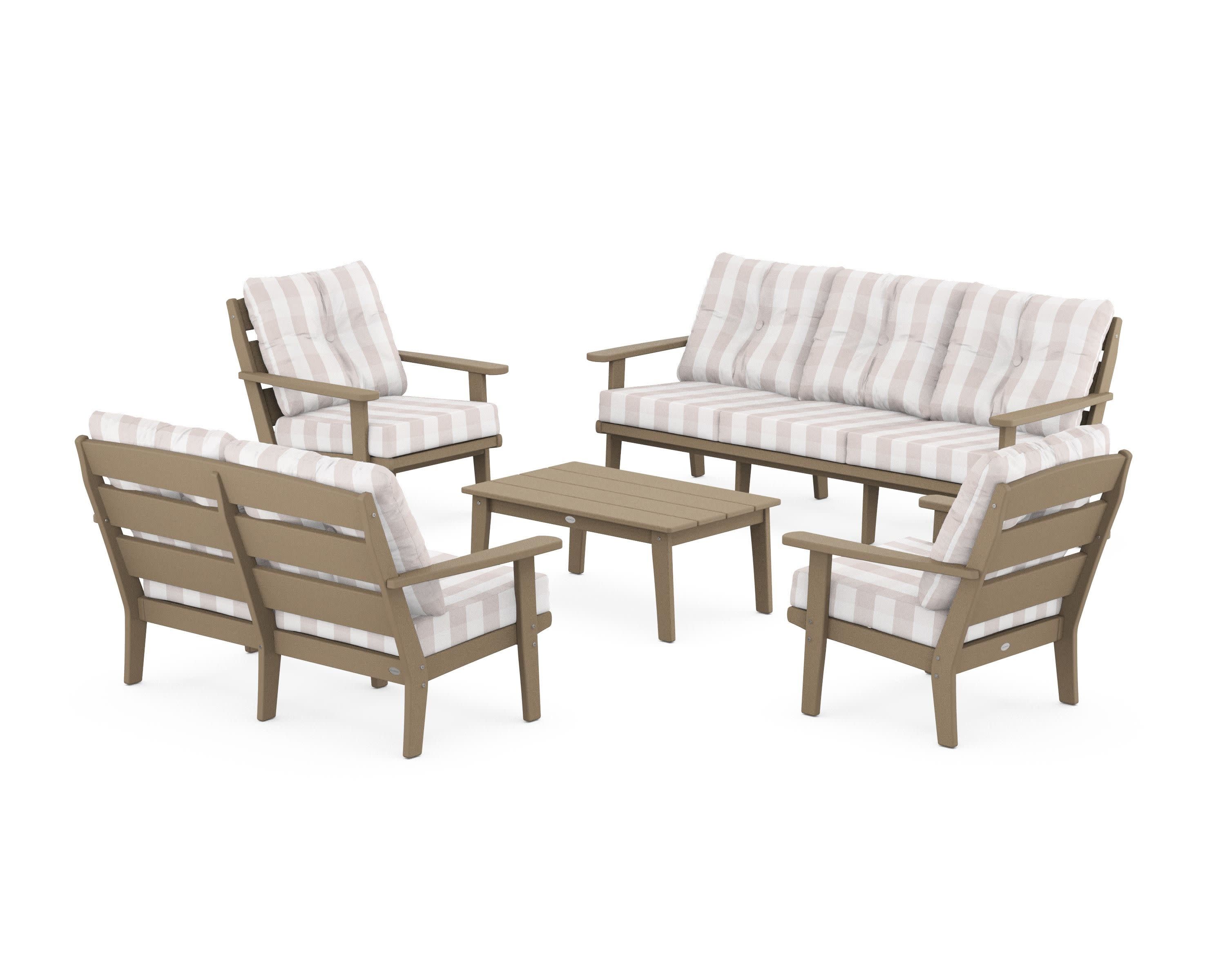 Lakeside 5-Piece Lounge Sofa Set in Vintage Sahara / Buffalo Plaid Dune Burlap