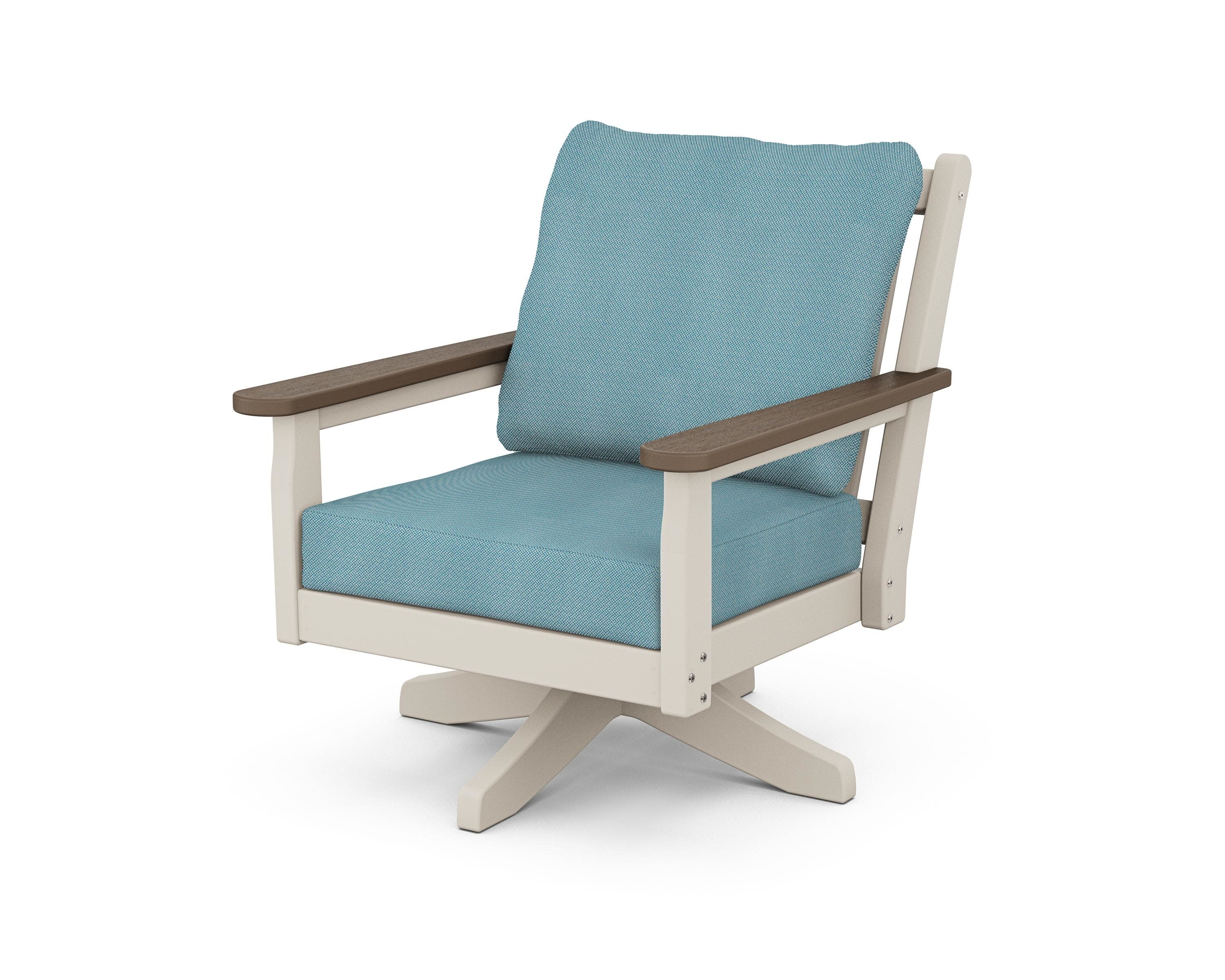 Chippendale Deep Seating Swivel Chair in Sand / Kona / Lattice Sky Blue