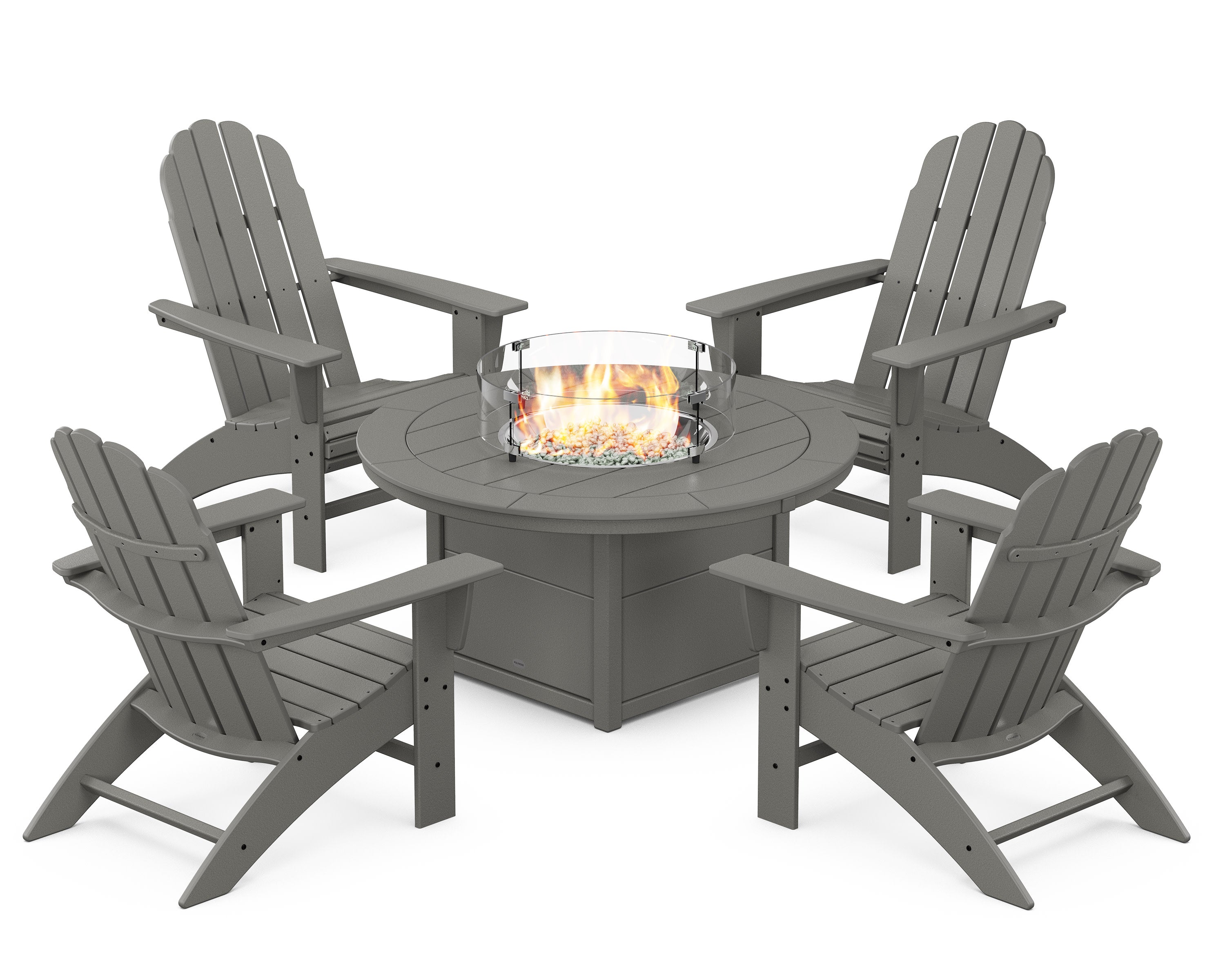 Vineyard Curveback Adirondack 5-Piece Conversation Set with Fire Pit Table in Slate Grey