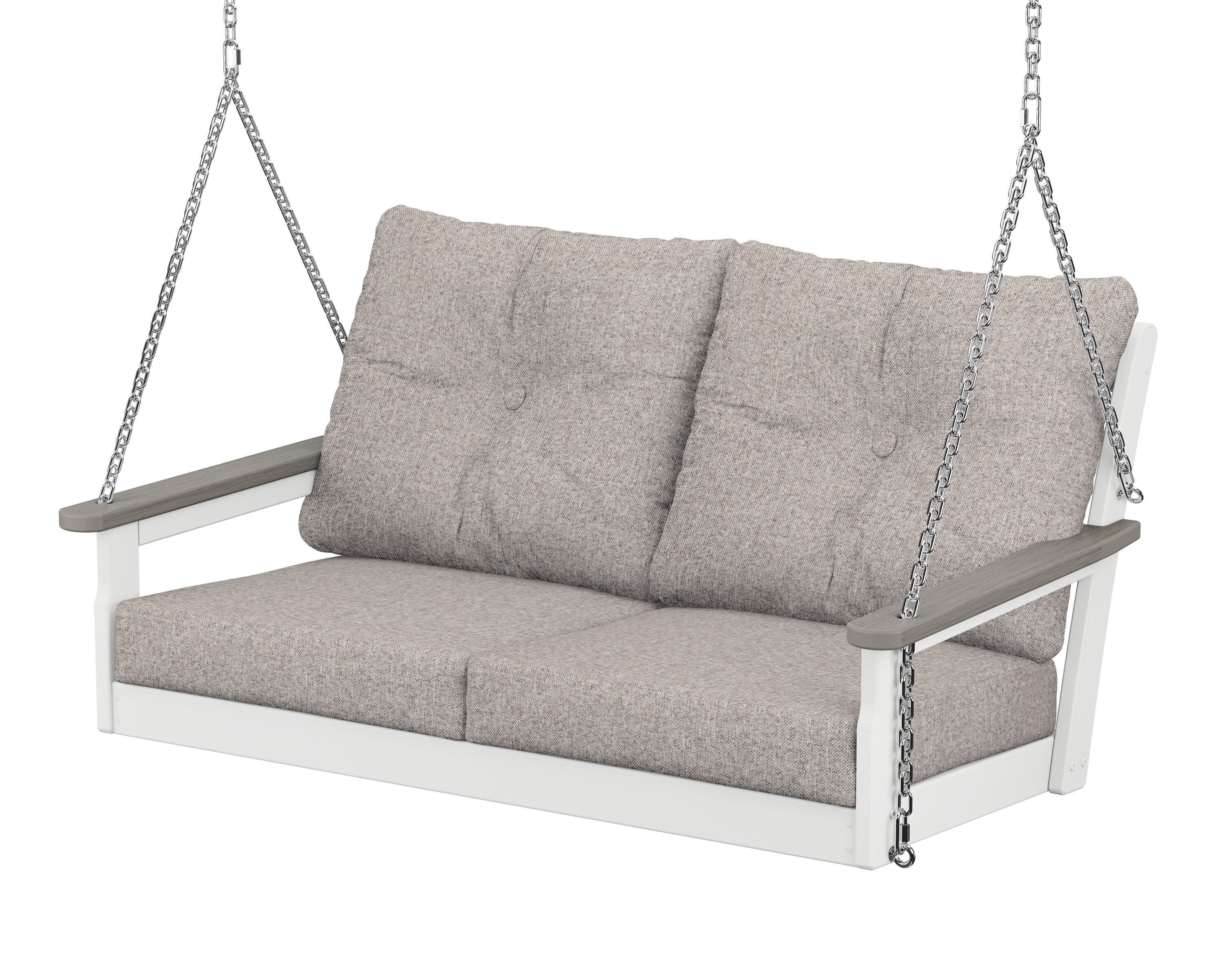 Vineyard Deep Seating Swing in White / Driftwood / Weathered Tweed