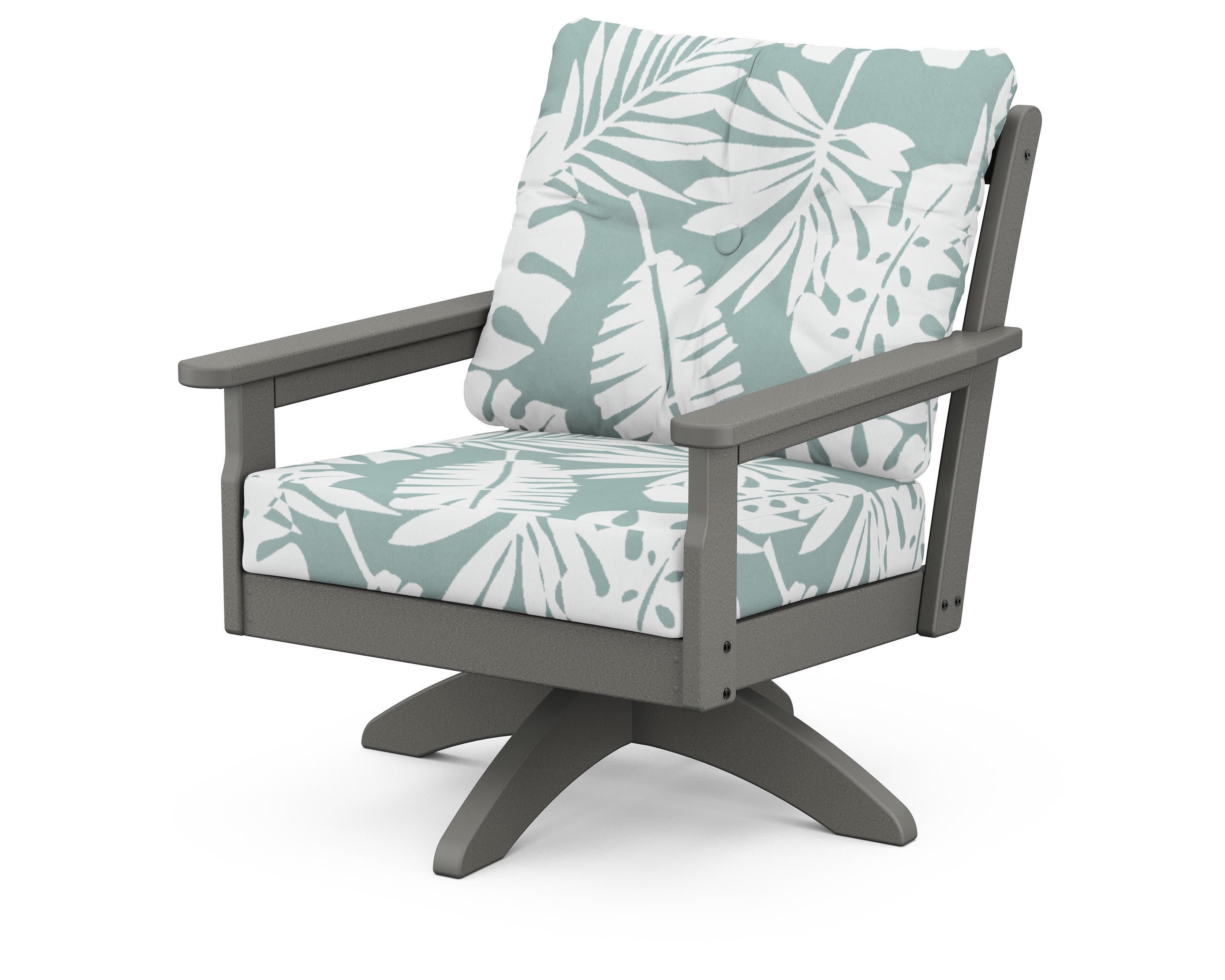 Vineyard Deep Seating Swivel Chair in Slate Grey / Leaf Glacier Spa