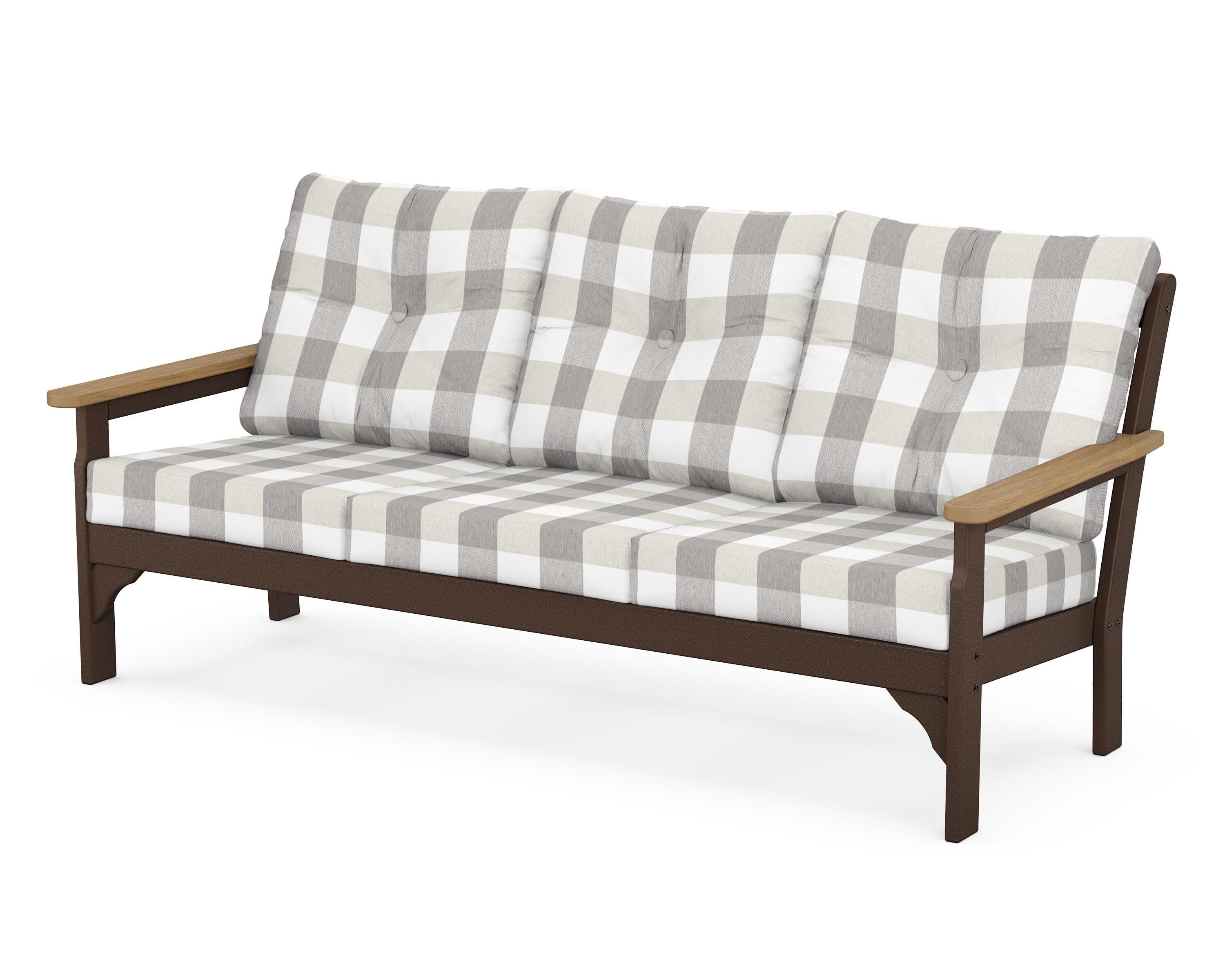 Vineyard Deep Seating Sofa in Mahogany / Natural / Buffalo Plaid Grey Mist