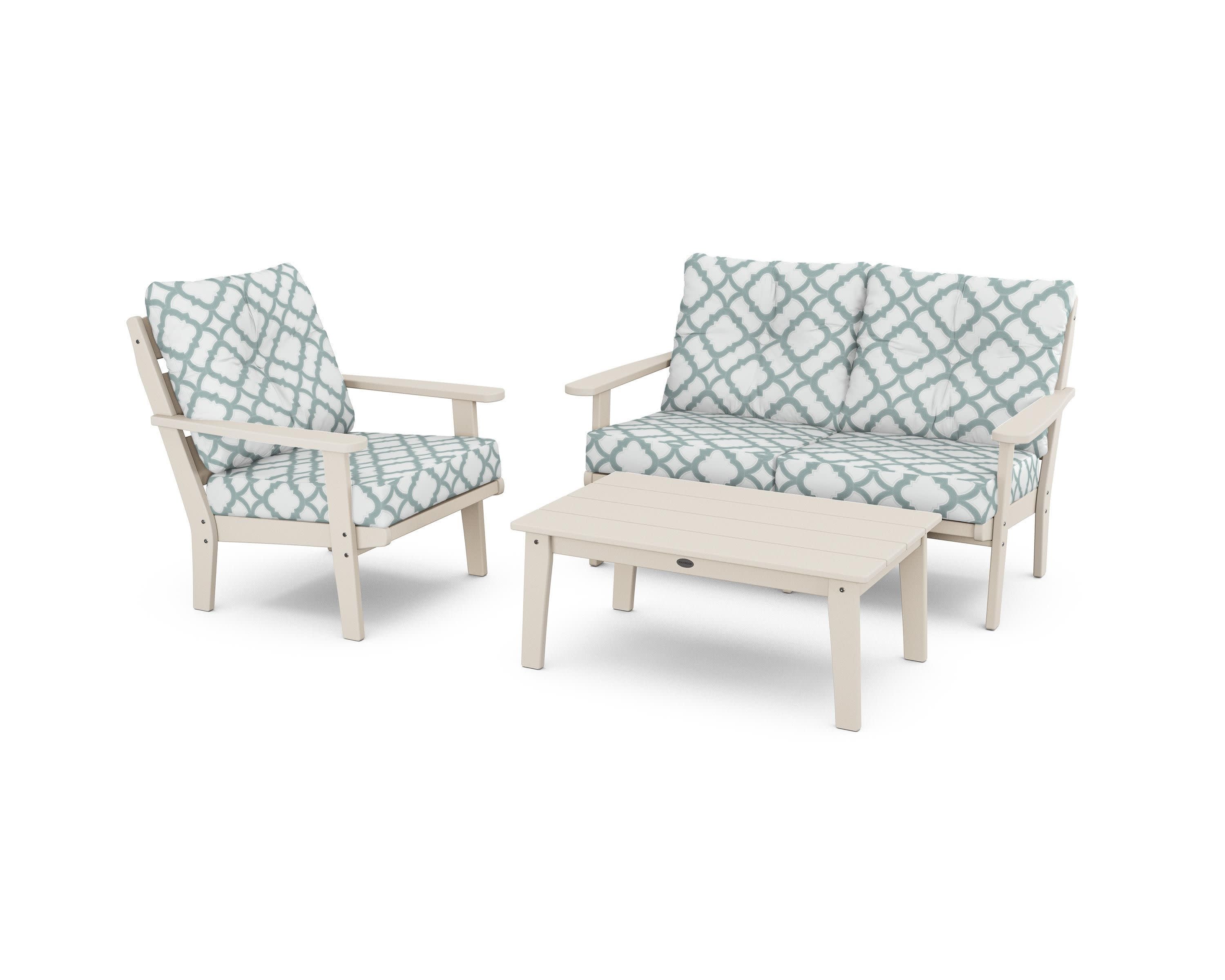 Lakeside 3-Piece Deep Seating Set in Sand / Trellis Glacier Spa