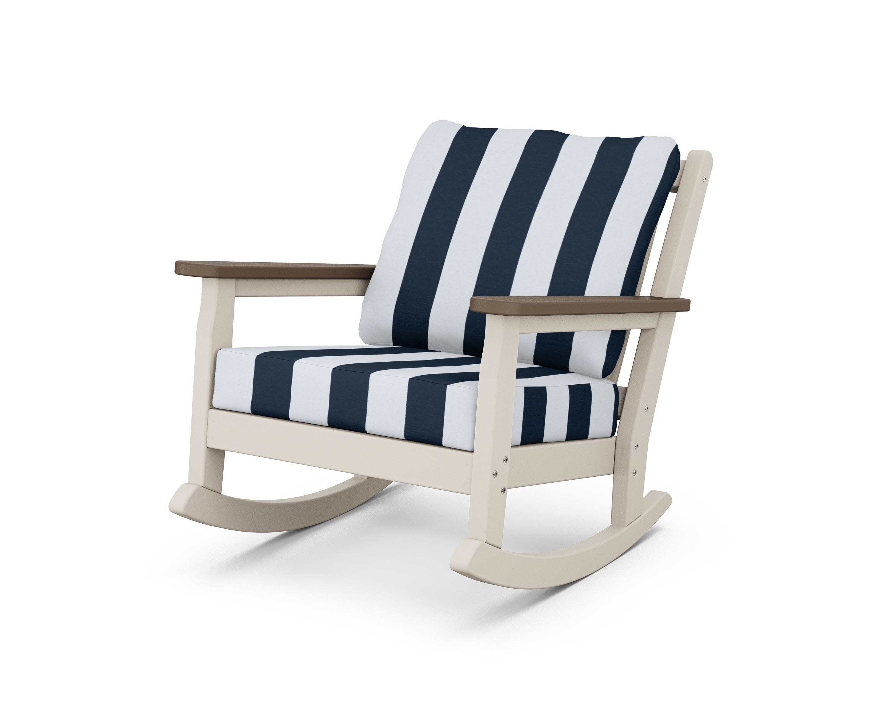 Chippendale Deep Seating Rocking Chair in Sand / Kona / Cabana Stripe Marine Indigo