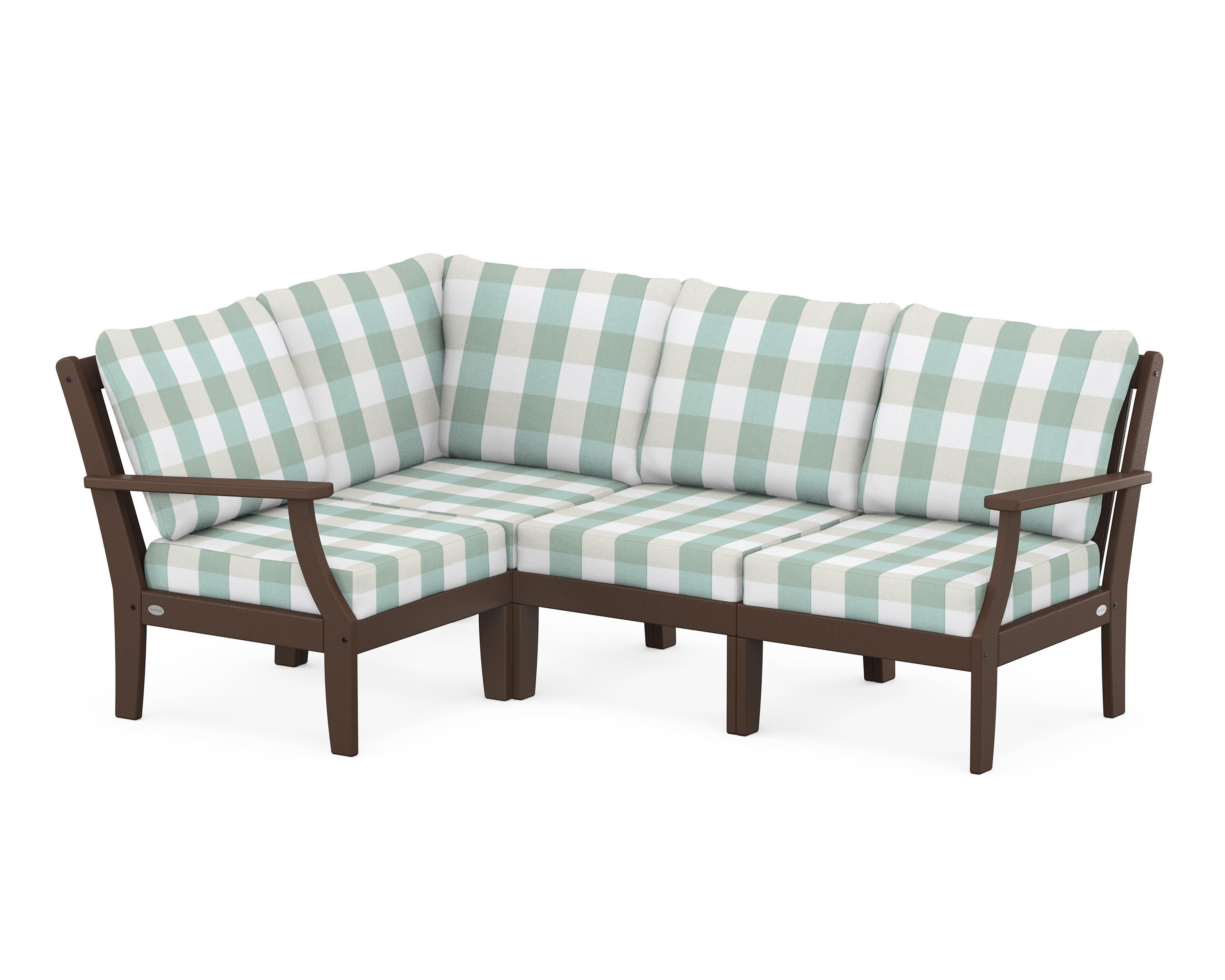 Braxton Modular 4-Piece Deep Seating Set in Mahogany / Buffalo Plaid Glacier Spa