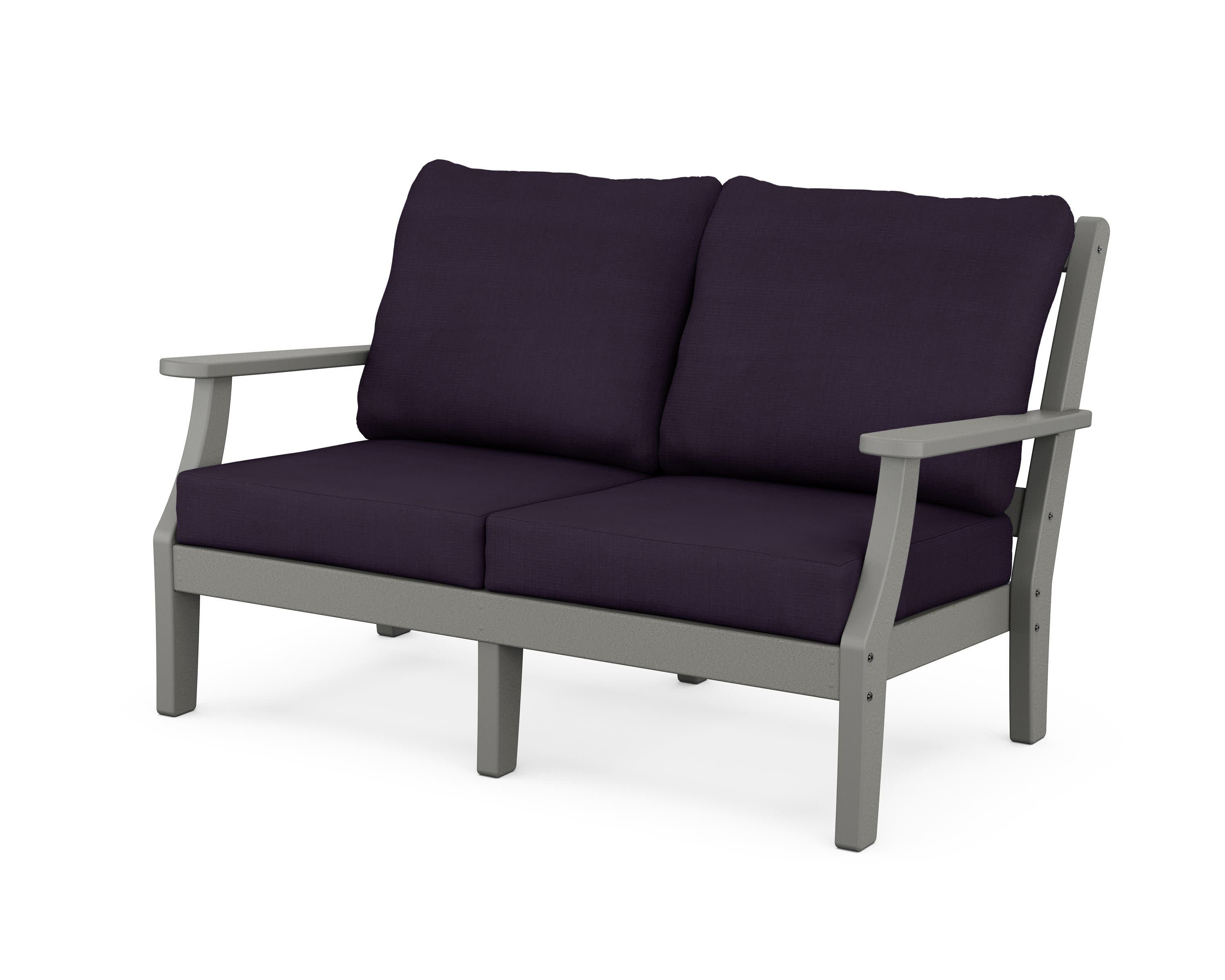 Chinoiserie Deep Seating Loveseat in Slate Grey / Navy Linen