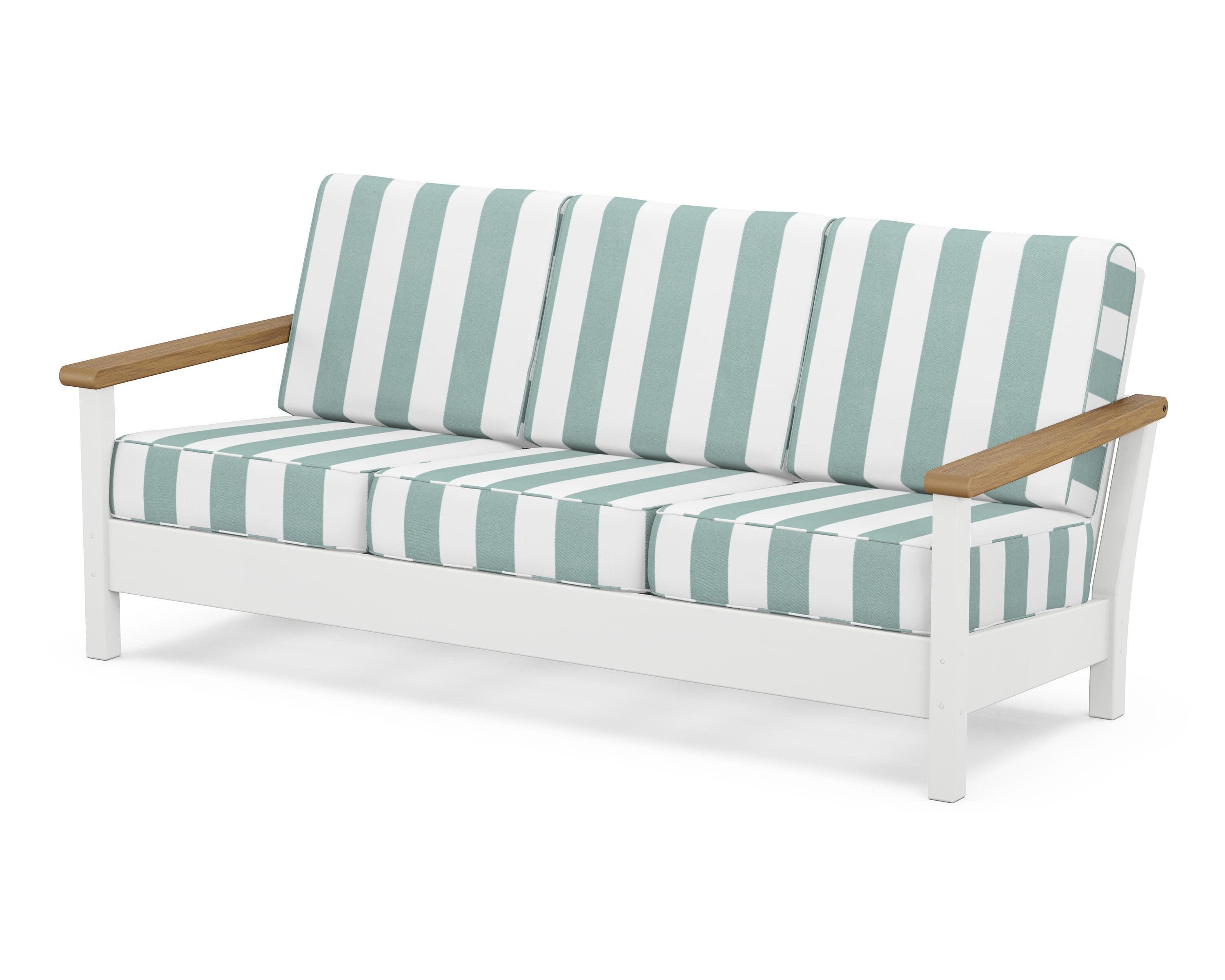 Harbour Deep Seating Sofa in White / Natural / Cabana Stripe Glacier Spa