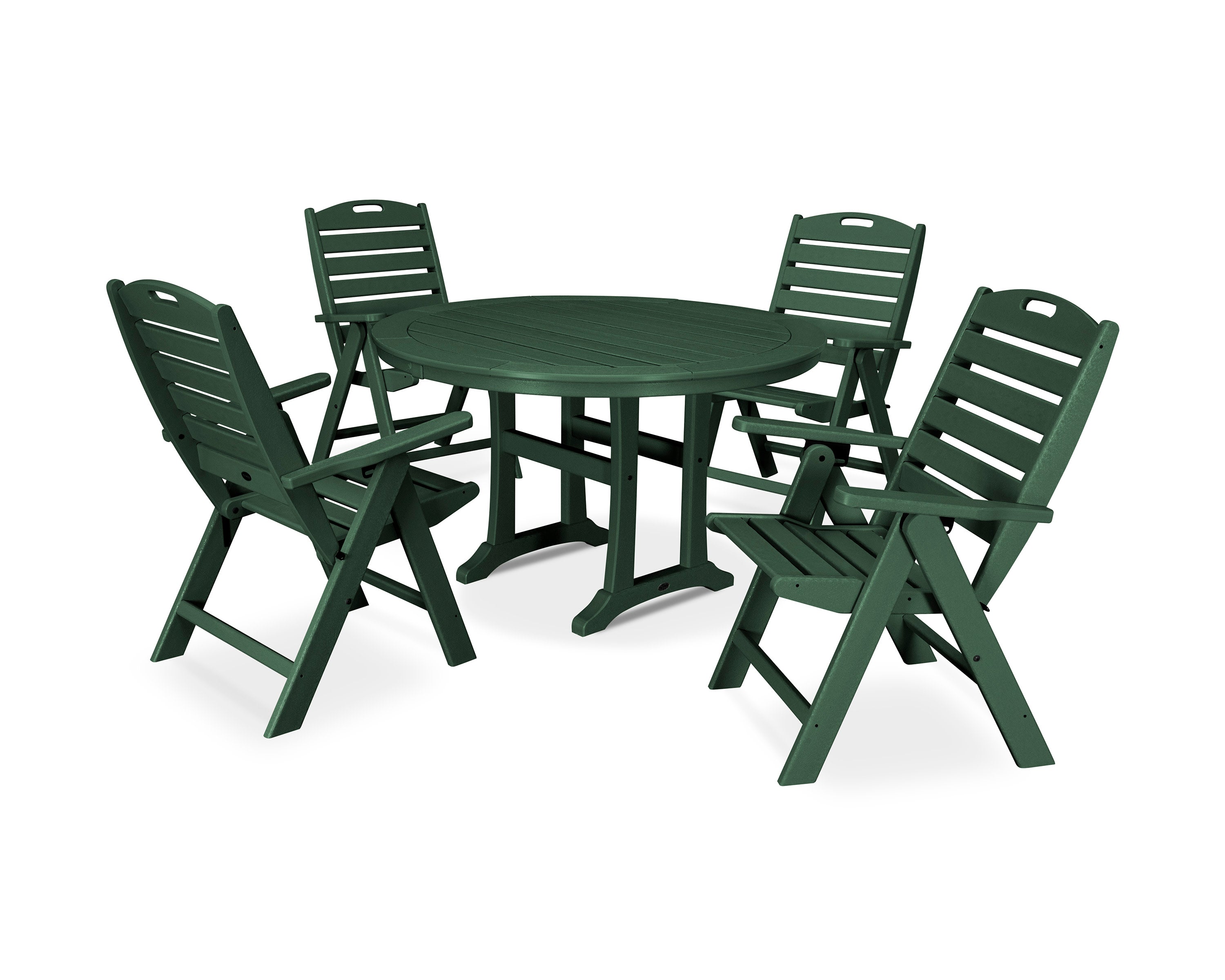 Nautical Highback Chair 5-Piece Round Dining Set with Trestle Legs in Green
