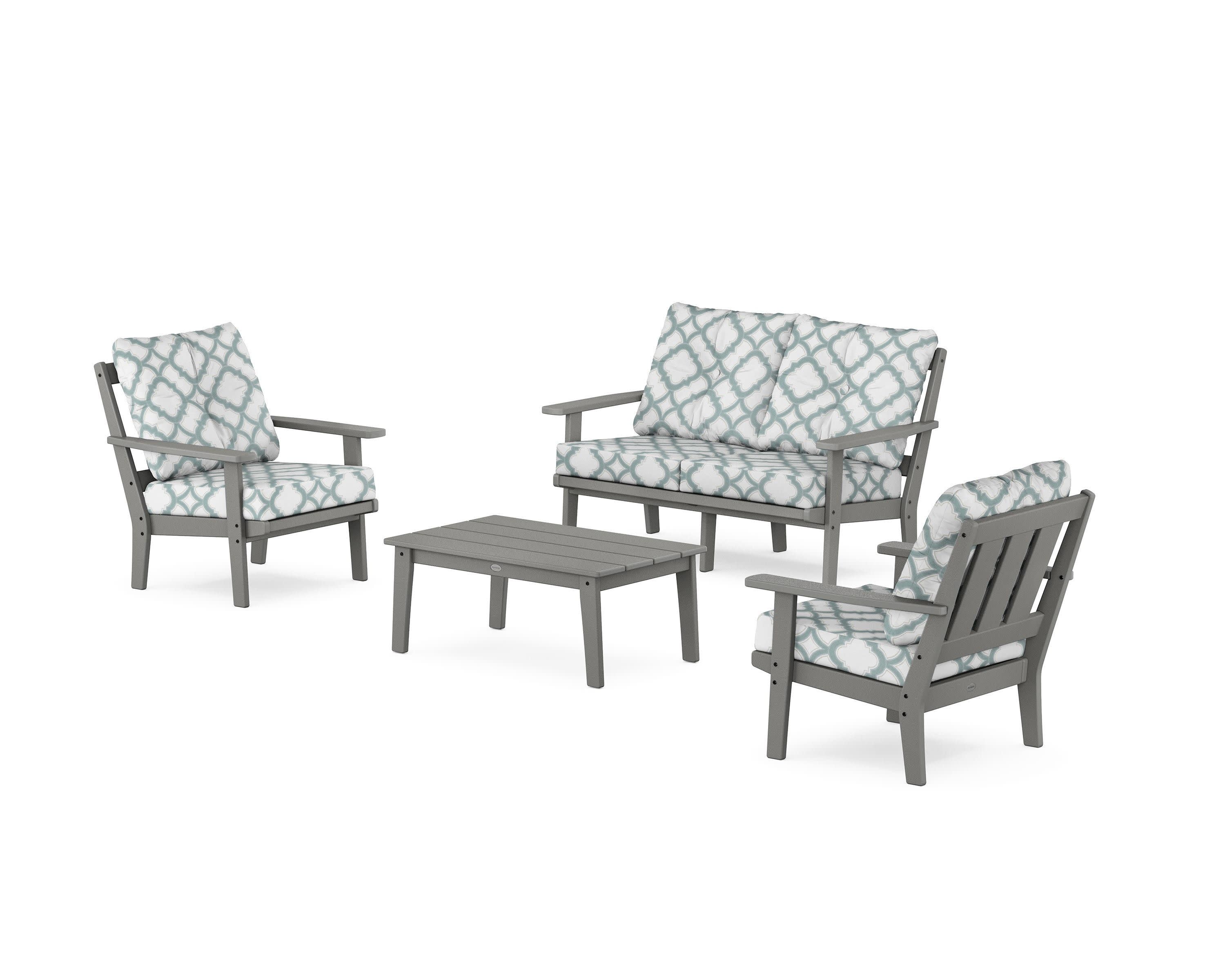 Oxford 4-Piece Deep Seating Set with Loveseat in Slate Grey / Trellis Glacier Spa