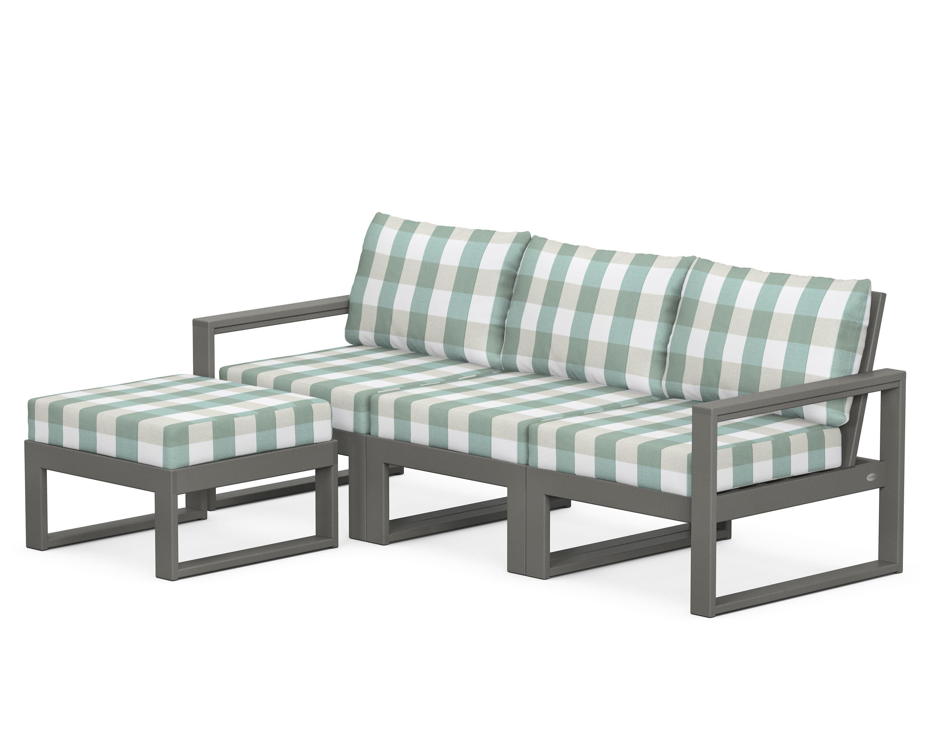 EDGE 4-Piece Modular Deep Seating Set with Ottoman in Slate Grey / Buffalo Plaid Glacier Spa
