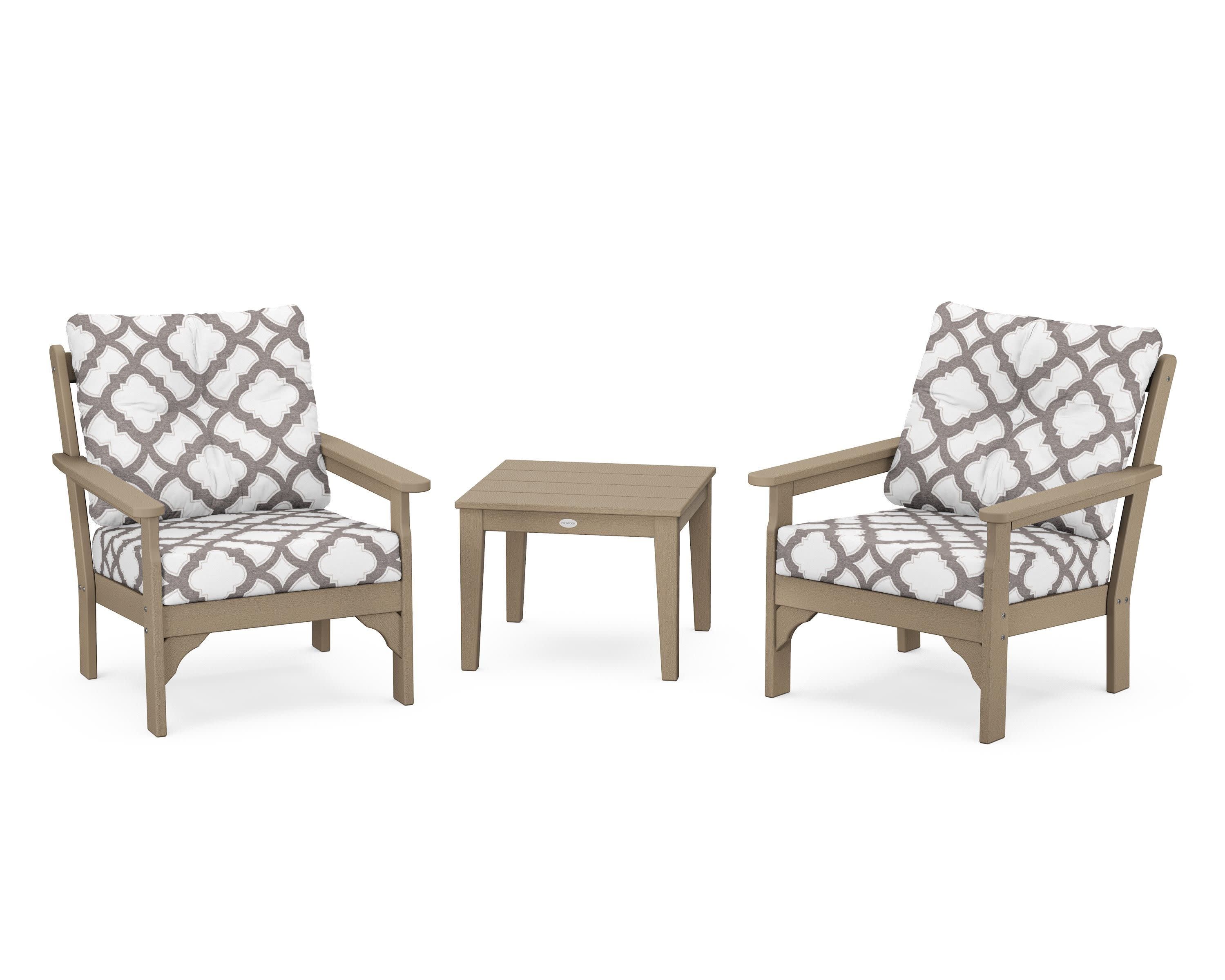 Vineyard 3-Piece Deep Seating Set in Vintage Sahara / Trellis Grey Mist