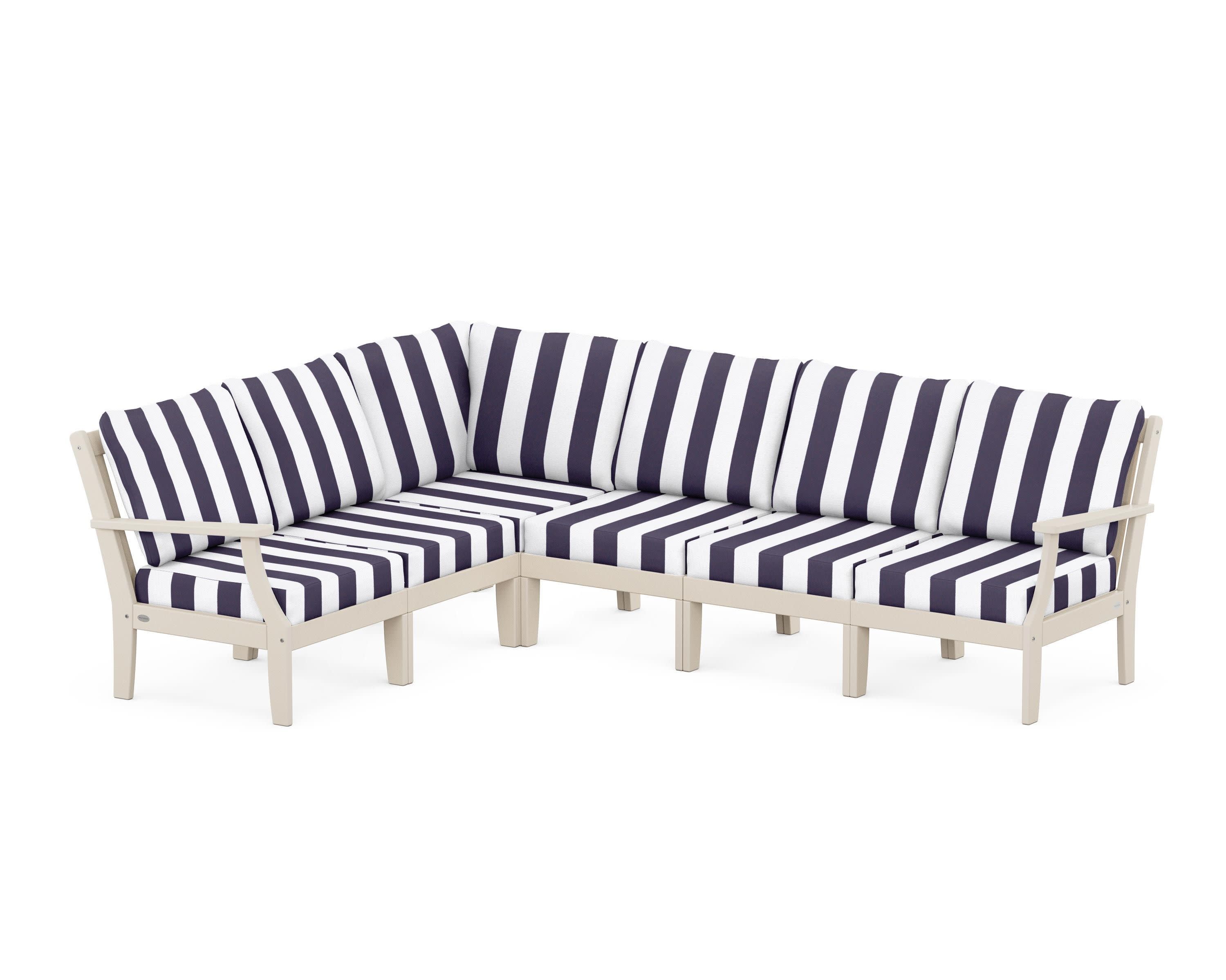 Braxton Modular 6-Piece Deep Seating Set in Sand / Cabana Stripe Navy