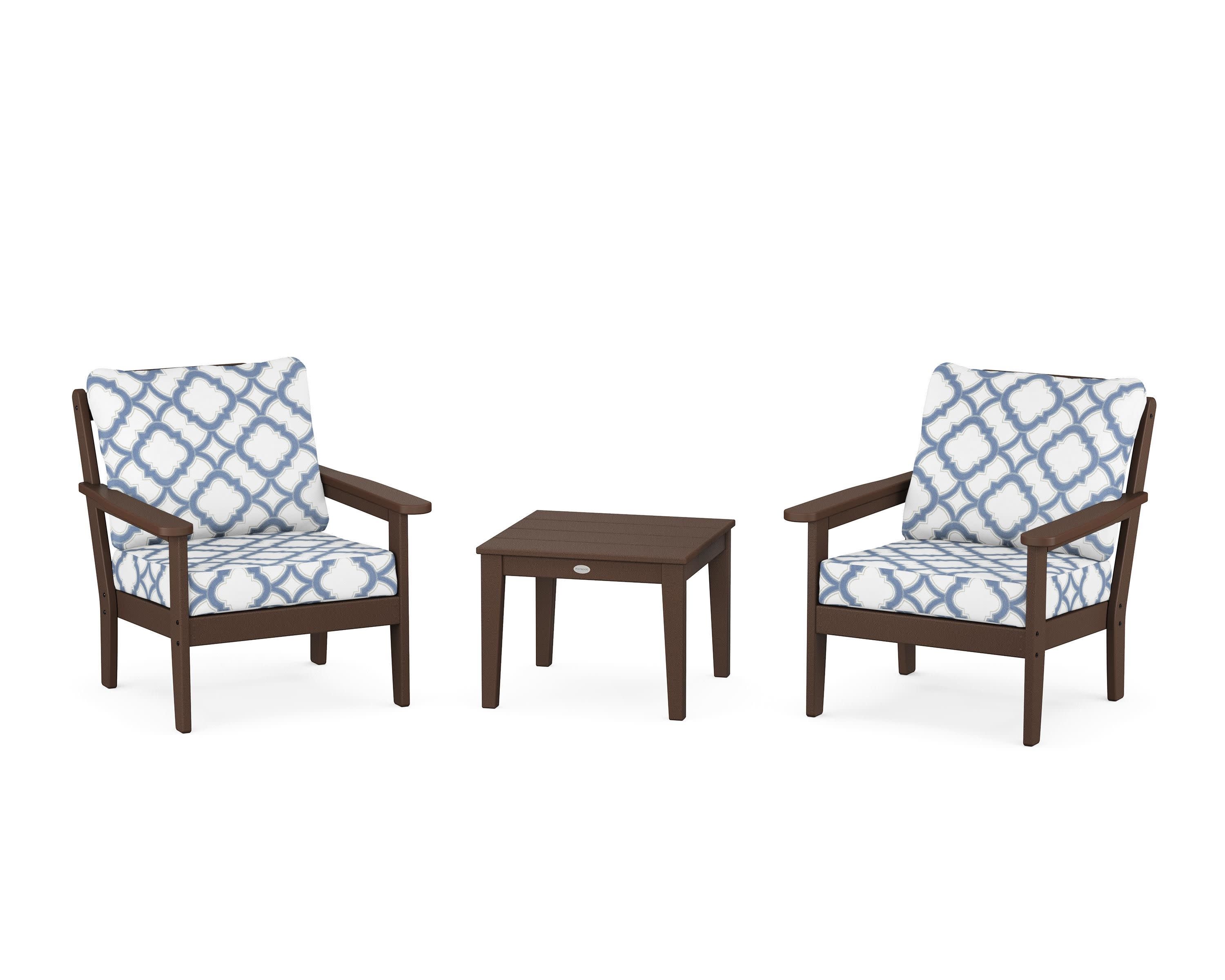 Cottage 3-Piece Deep Seating Set in Mahogany / Trellis Sky Blue