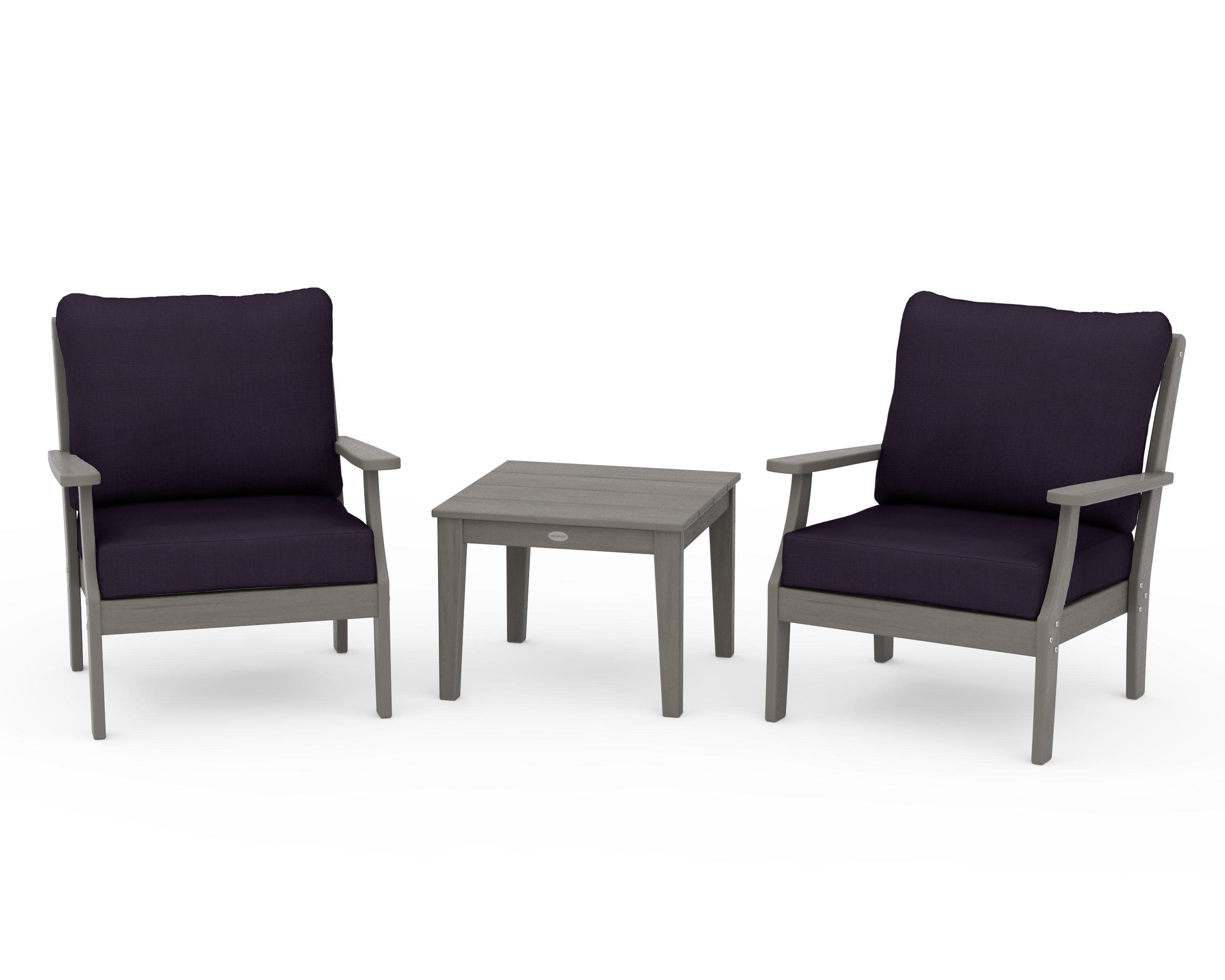 Braxton 3-Piece Deep Seating Set in Driftwood / Navy Linen