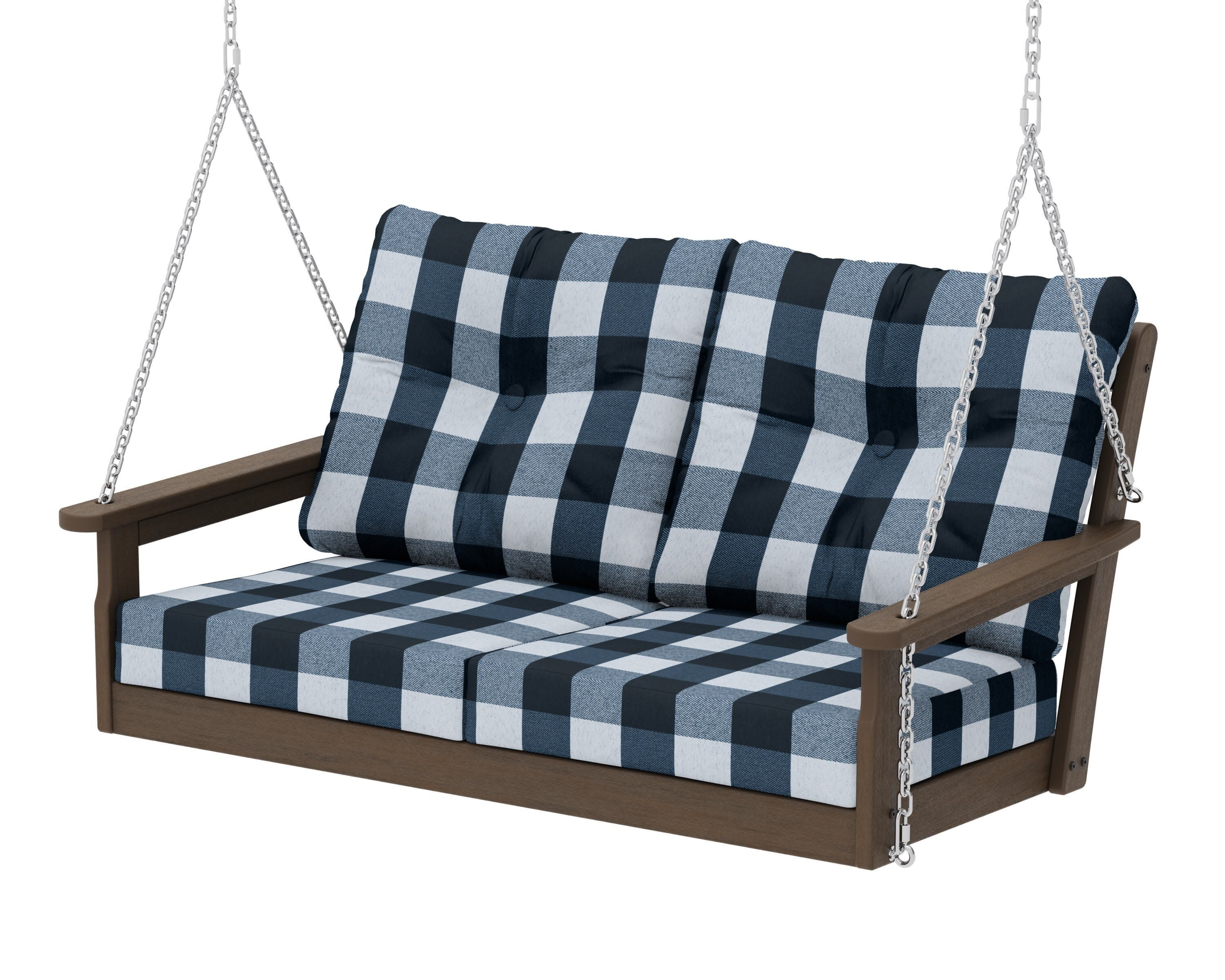 Vineyard Deep Seating Swing in Kona / Buffalo Plaid Marine Indigo