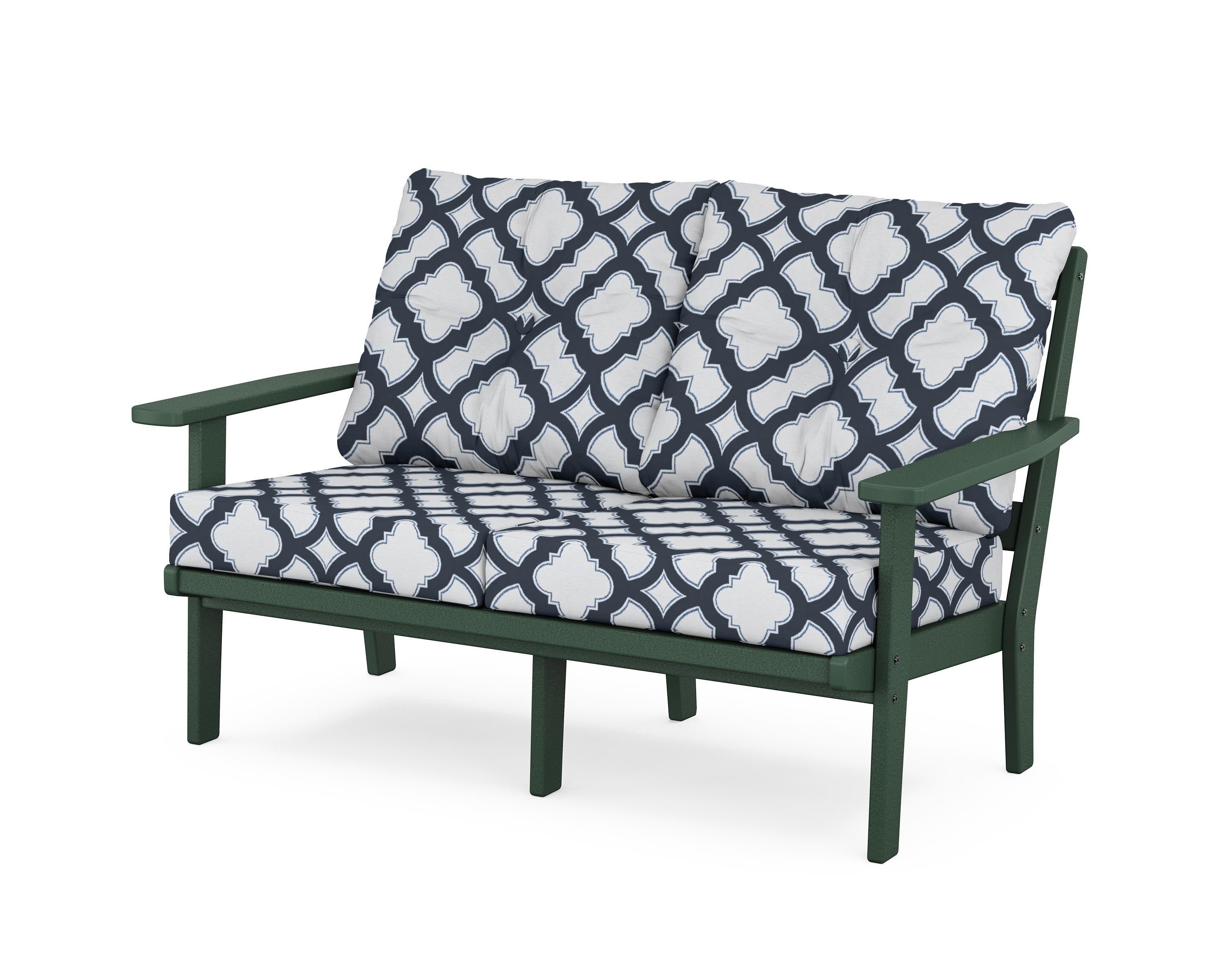 Oxford Deep SeatingLoveseat in Green / Trellis Marine Indigo