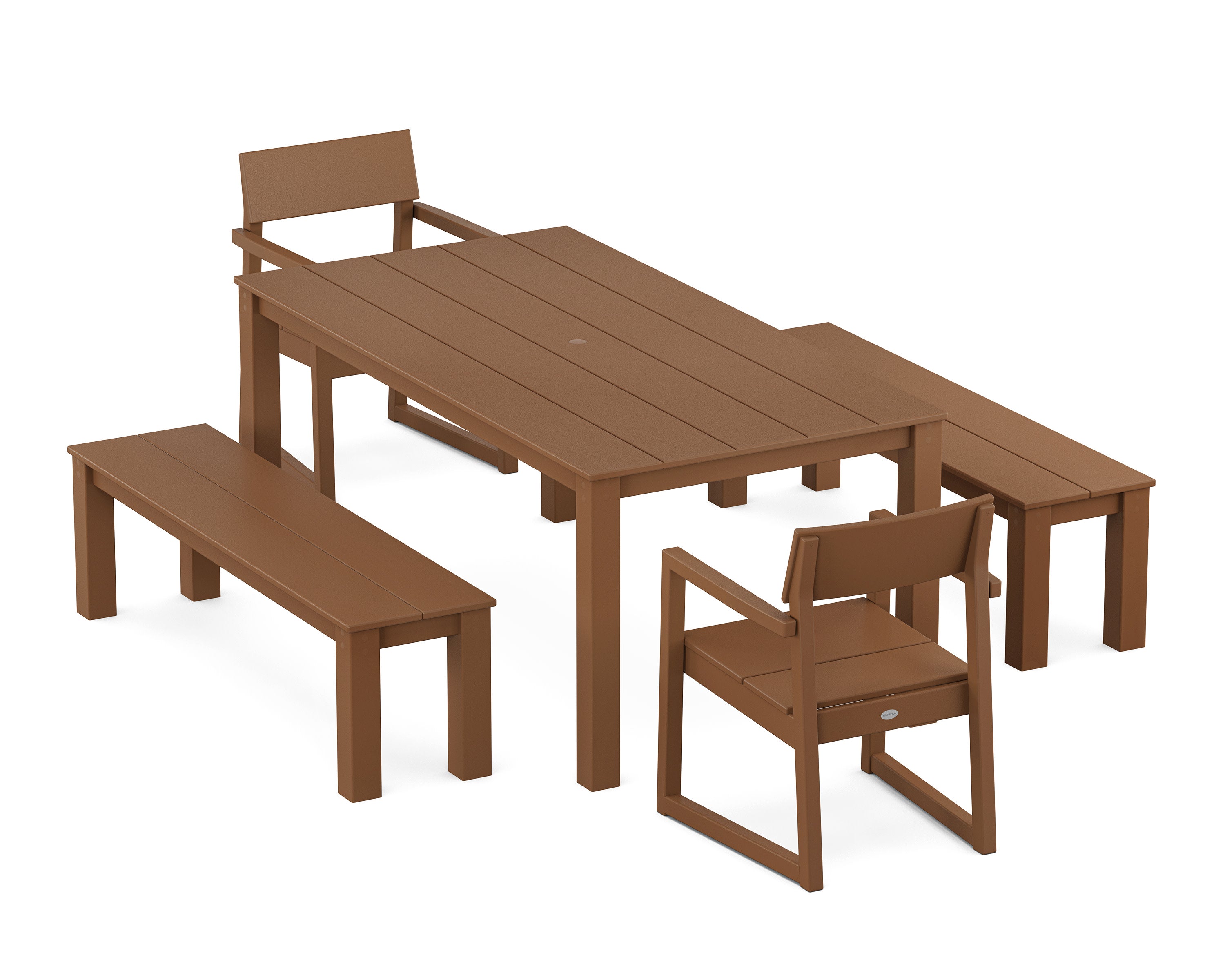 EDGE 5-Piece Parsons Dining Set with Benches in Teak