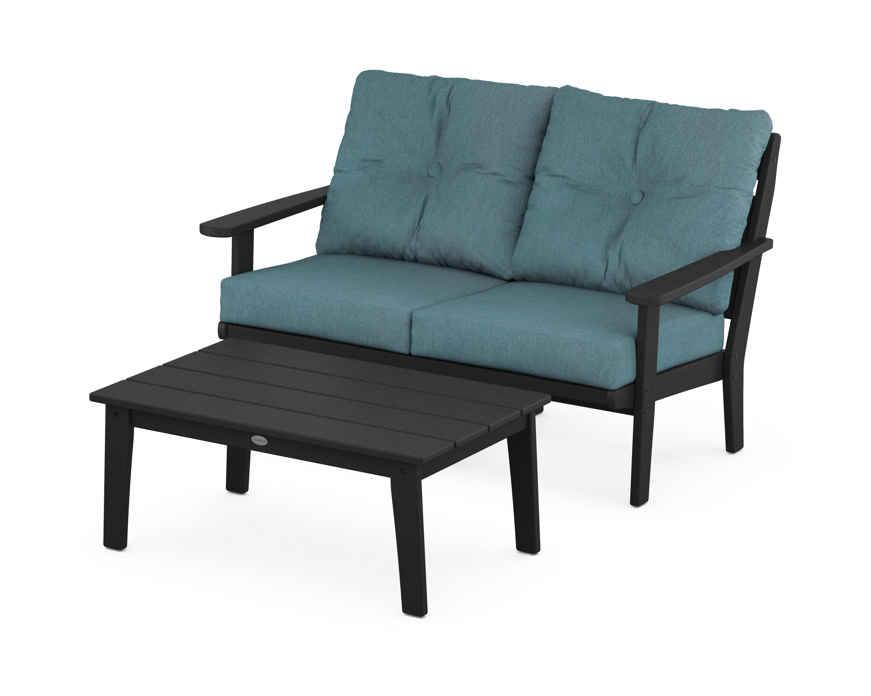 Lakeside 2-Piece Lounge Loveseat Set in Black / Ocean Teal