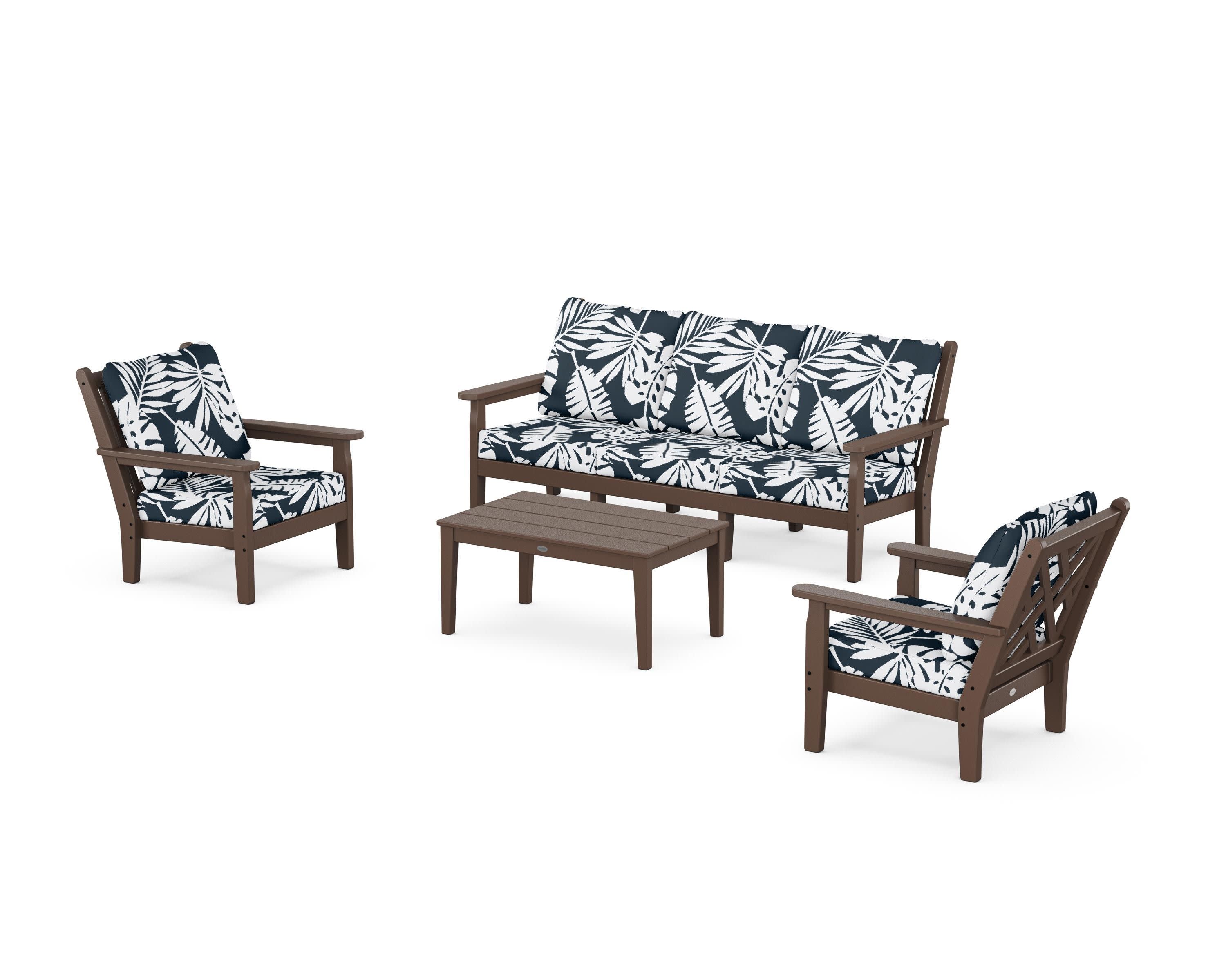 Chippendale 4-Piece Deep Seating Set with Sofa in Mahogany / Leaf Marine Indigo