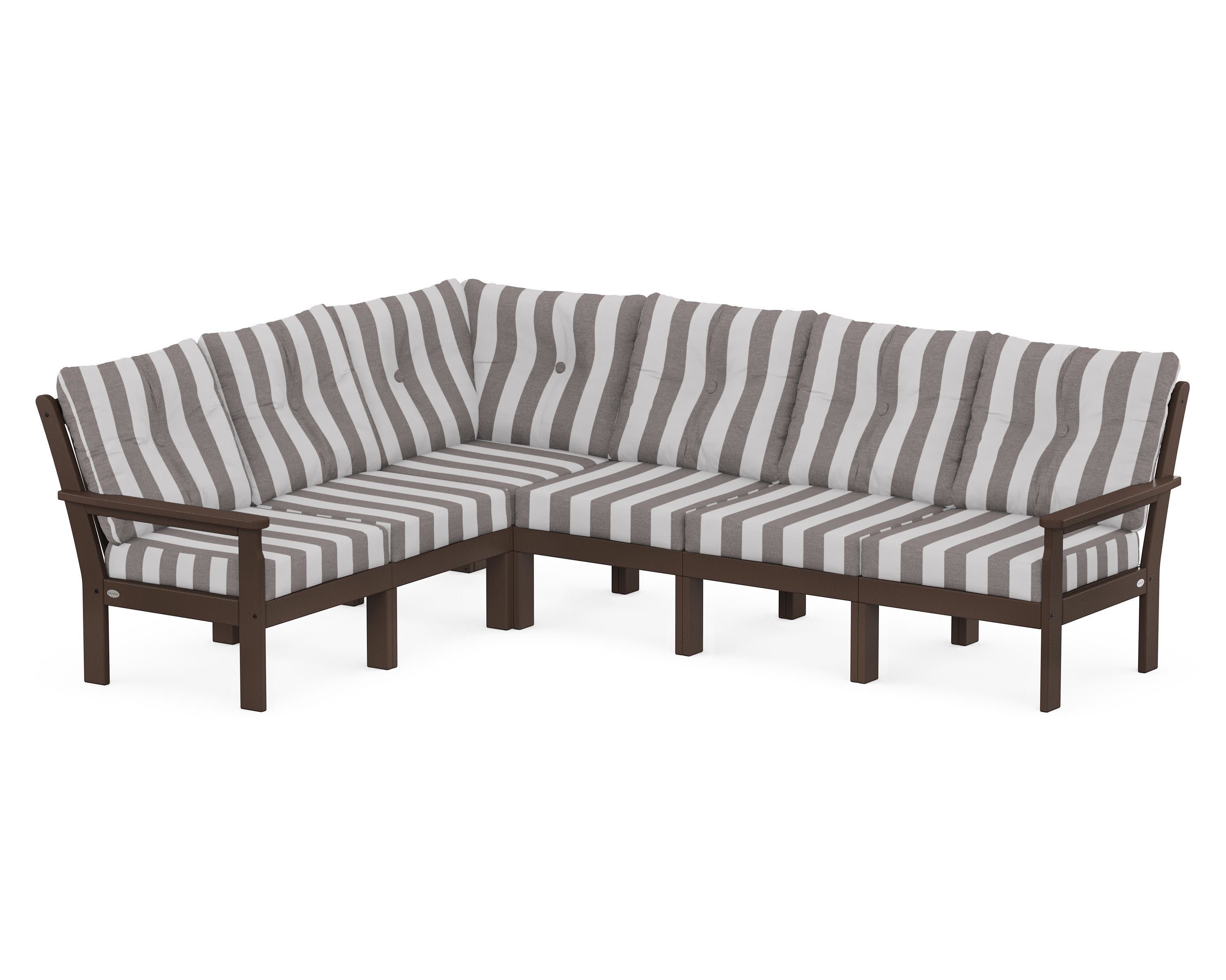 Vineyard 6-Piece Sectional in Mahogany / Cabana Stripe Grey Mist