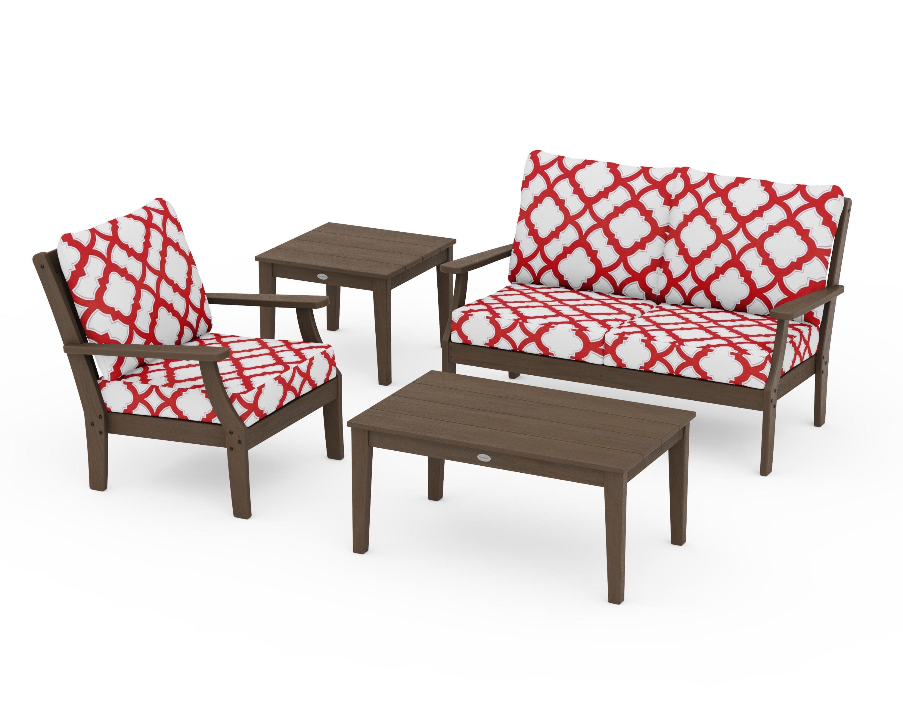 Braxton 4-Piece Deep Seating Set in Kona / Trellis Crimson