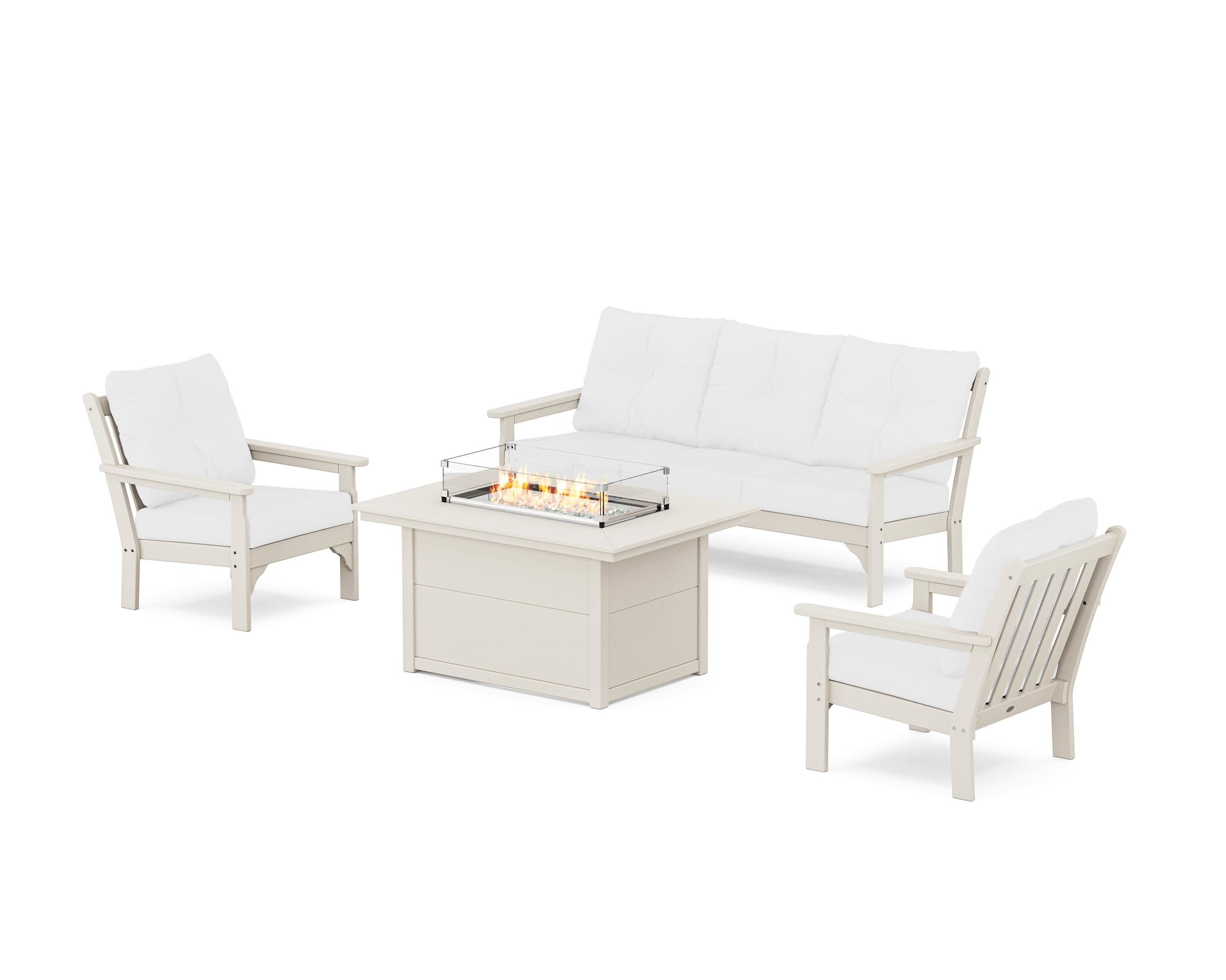 Vineyard Deep Seating Fire Pit Table Set in Sand / Natural