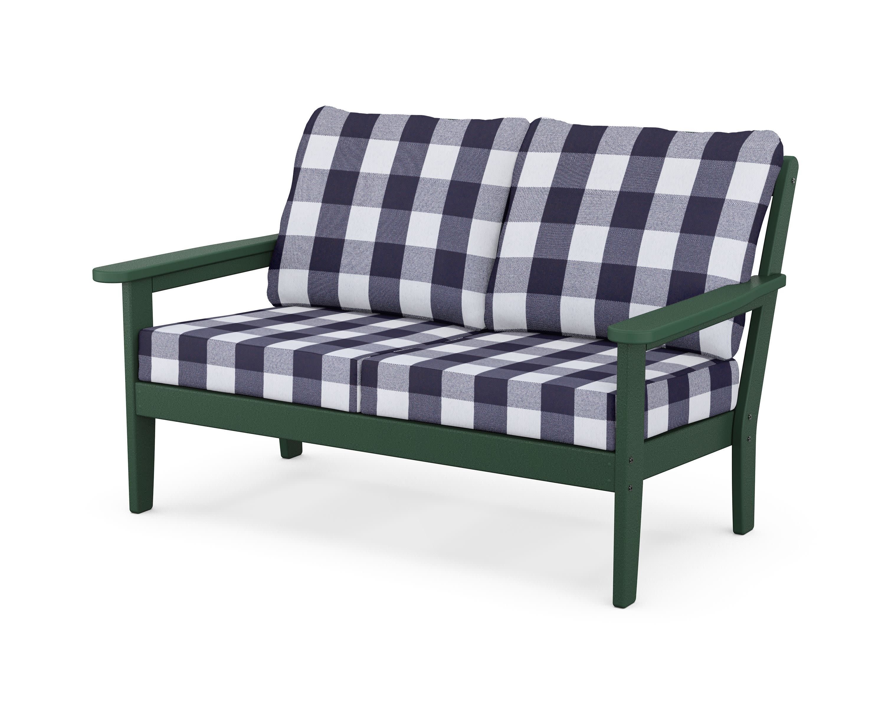 Cottage Deep Seating Loveseat in Green / Buffalo Plaid Navy