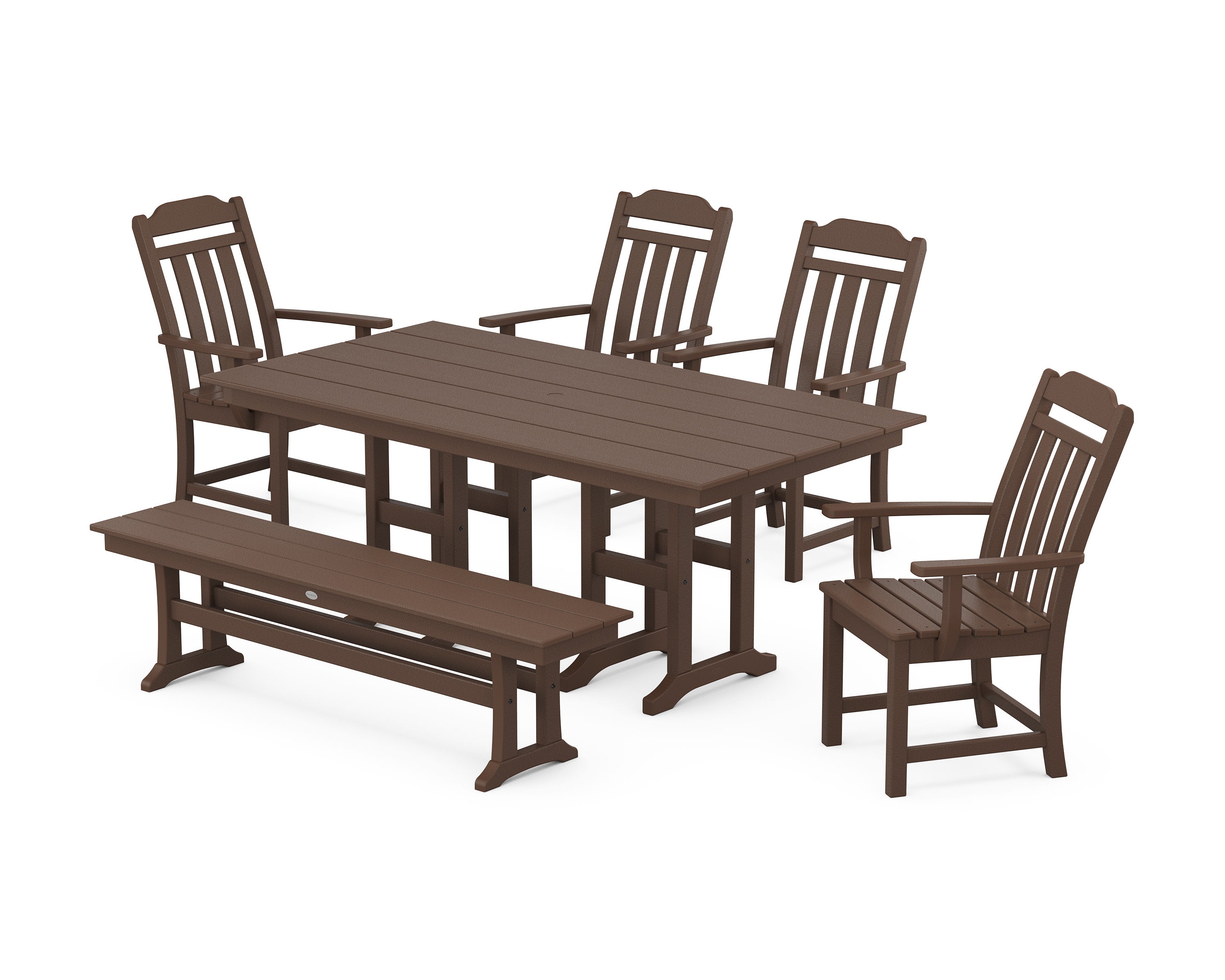 Cottage 6-Piece Farmhouse Dining Set with Bench in Mahogany