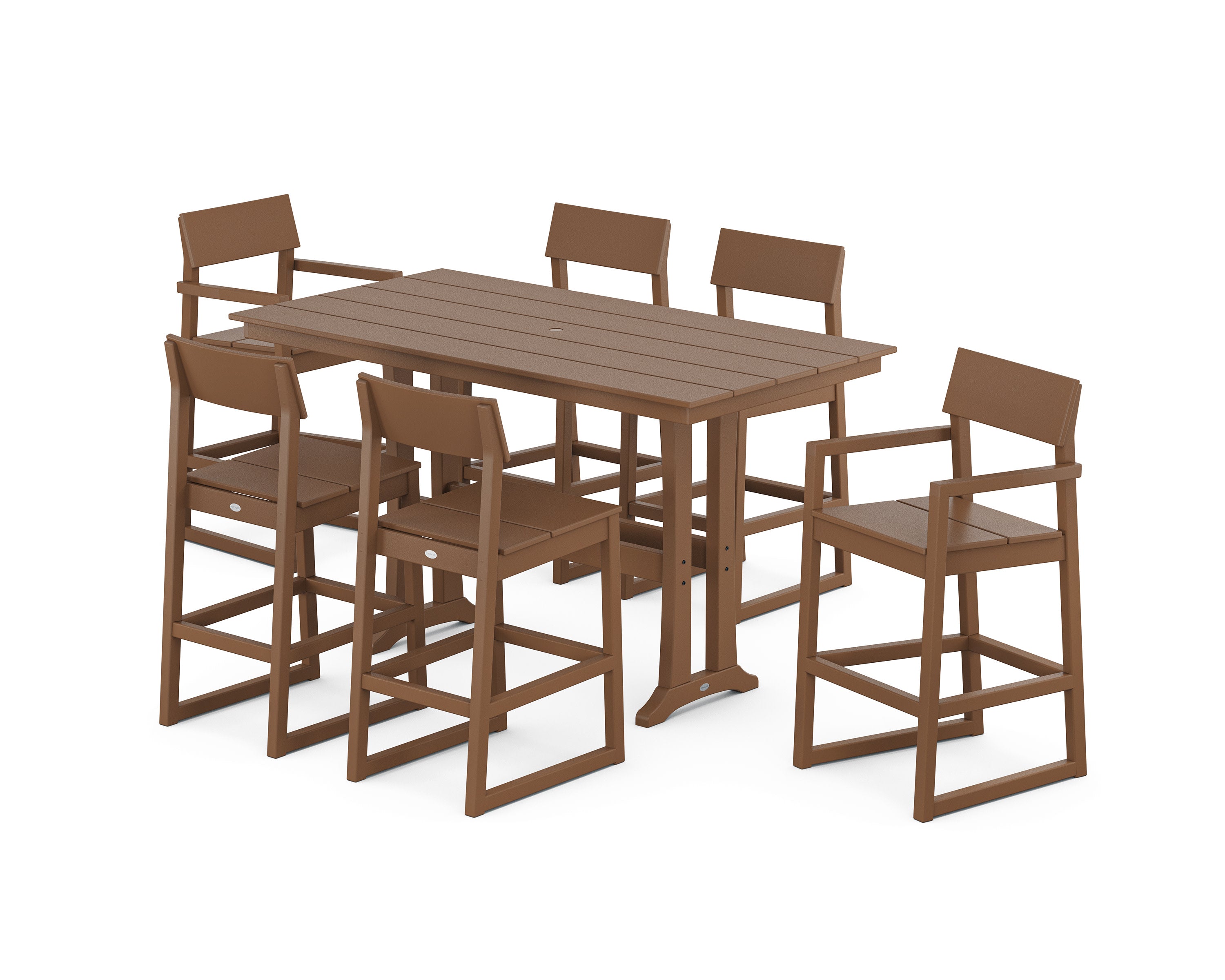 EDGE 7-Piece Farmhouse Bar Set with Trestle Legs in Teak