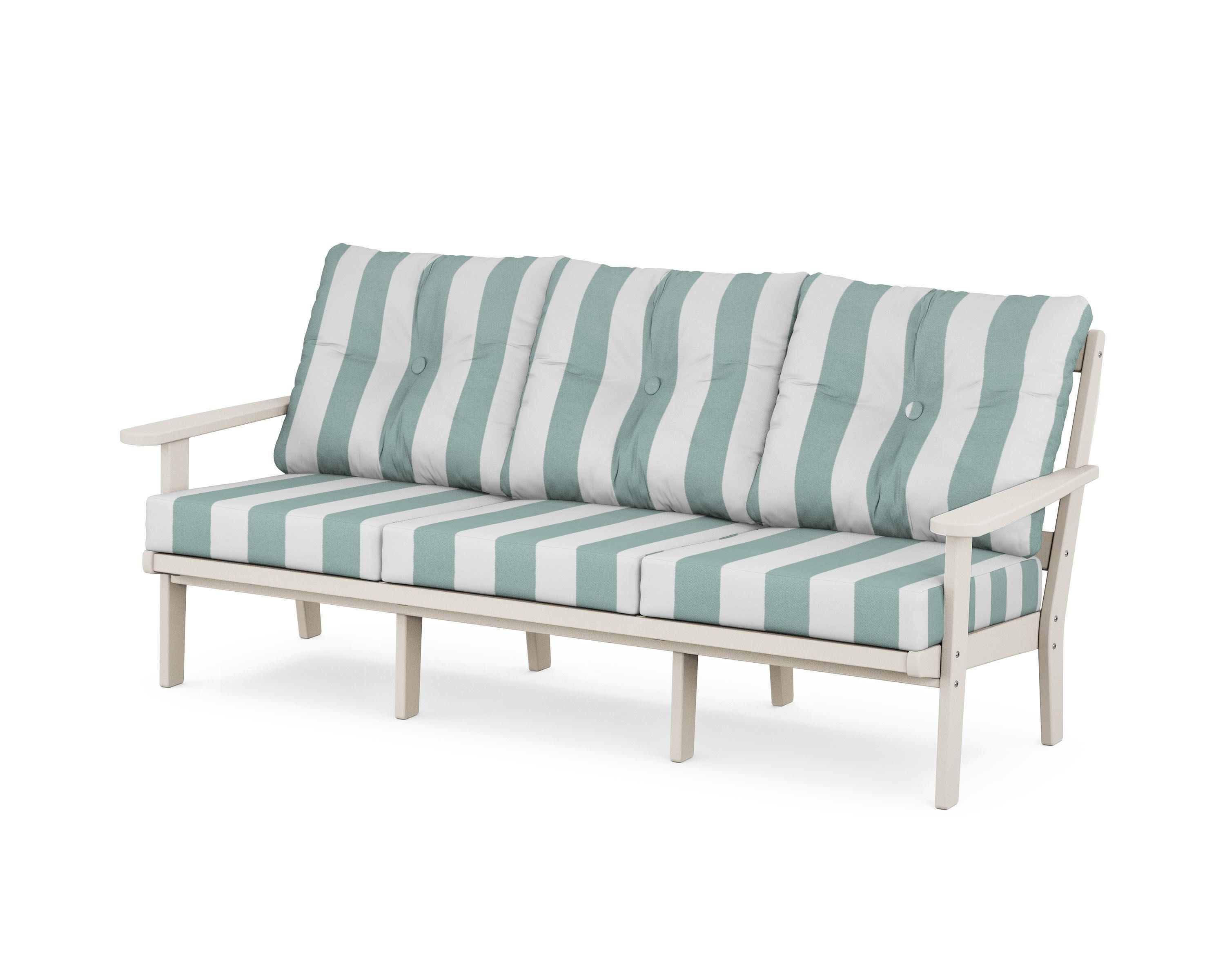Mission Deep Seating Sofa in Sand / Cabana Stripe Glacier Spa