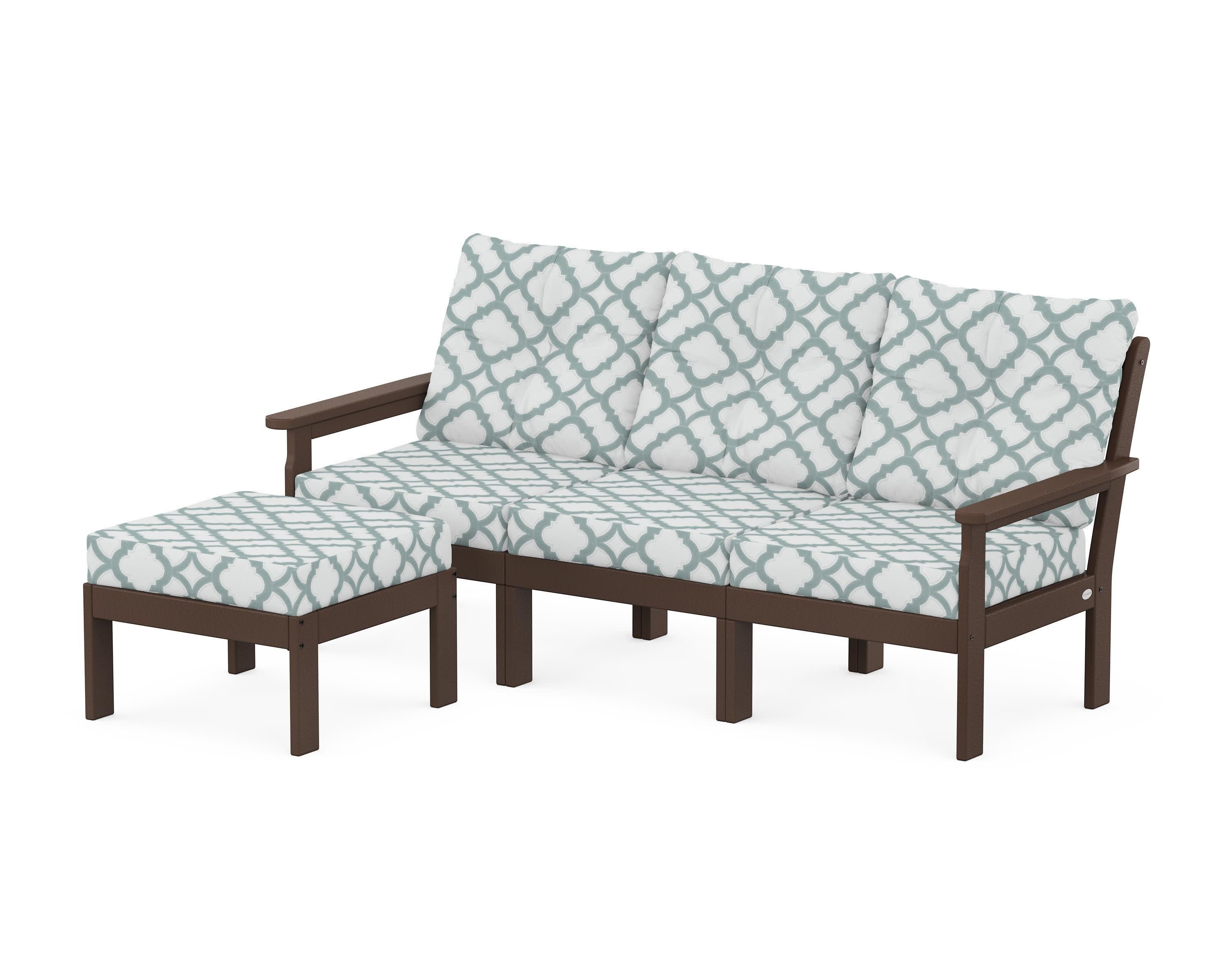 Vineyard 4-Piece Sectional with Ottoman in Mahogany / Trellis Glacier Spa