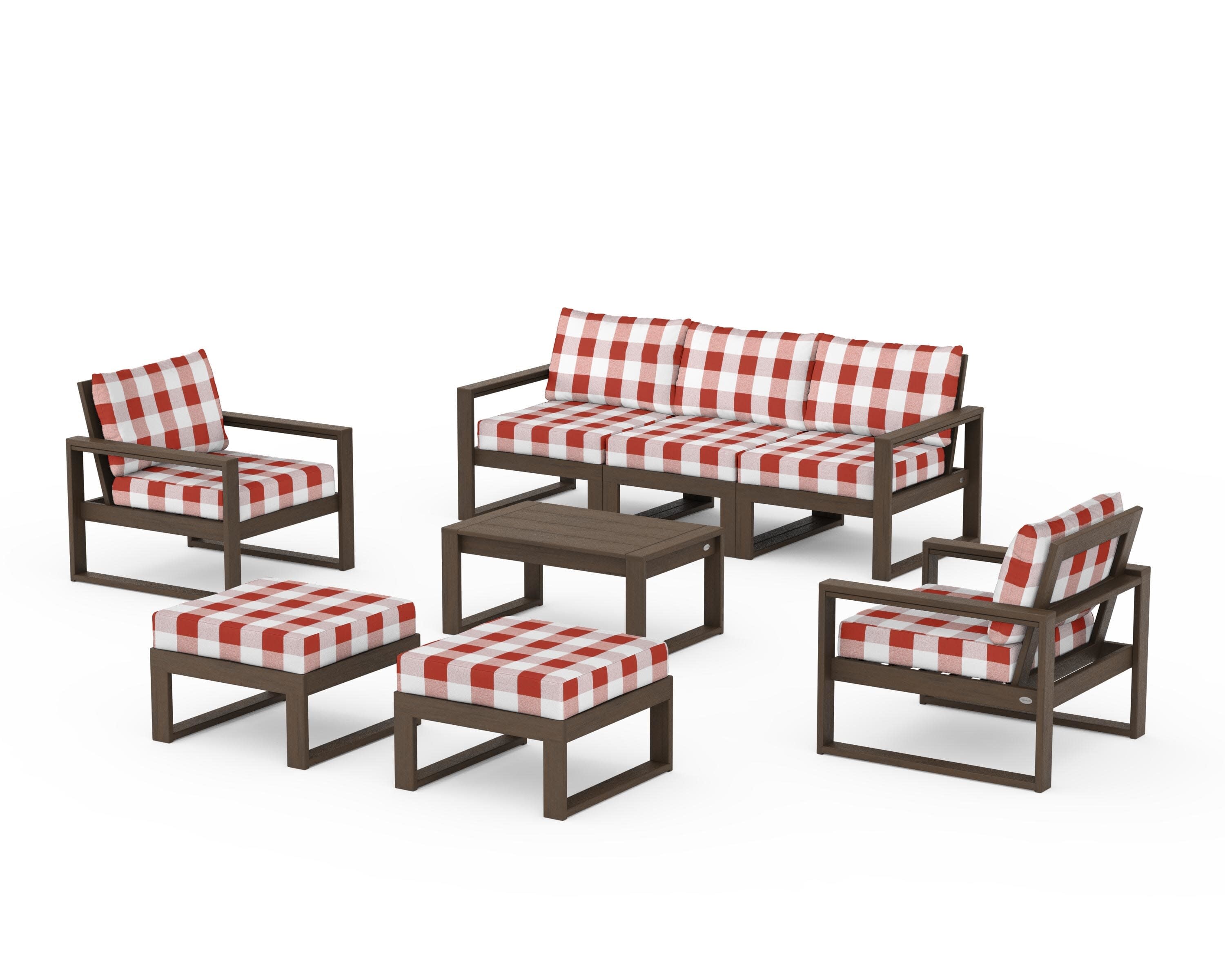 EDGE Sectional 8-Piece Lounge Sofa Set in Kona / Buffalo Plaid Crimson