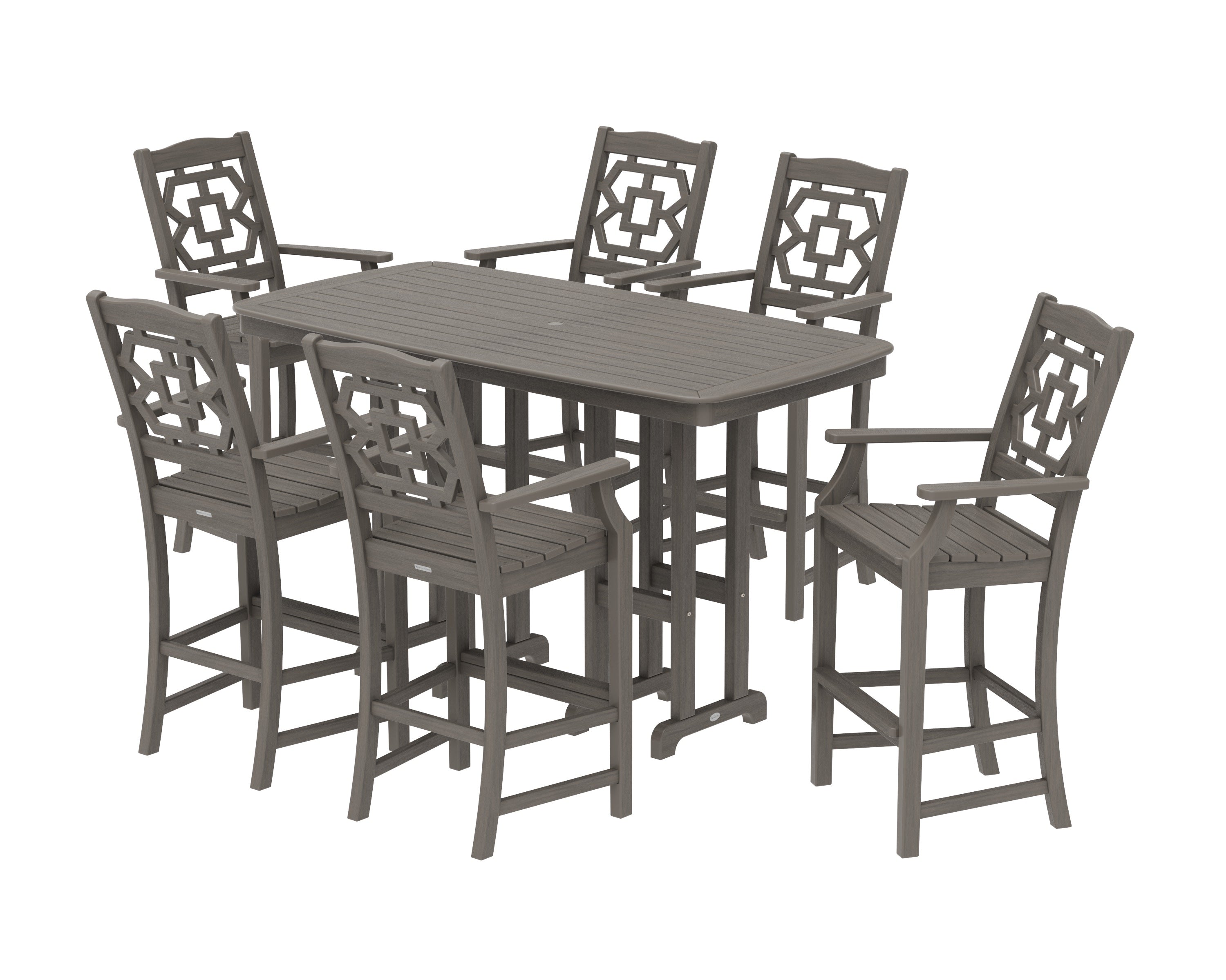 Chinoiserie Arm Chair 7-Piece Bar Set in Driftwood