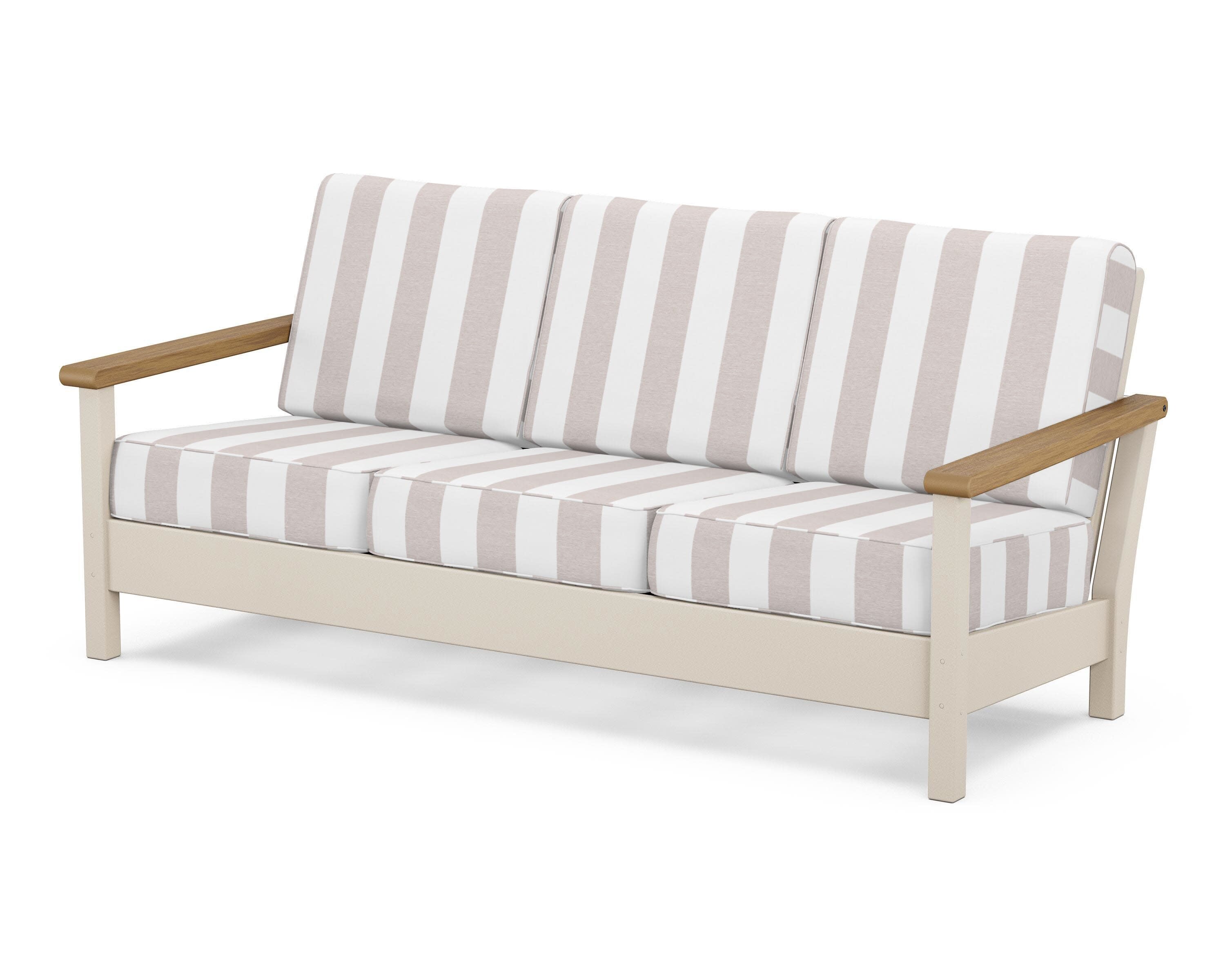 Harbour Deep Seating Sofa in Sand / Natural / Cabana Stripe Dune Burlap