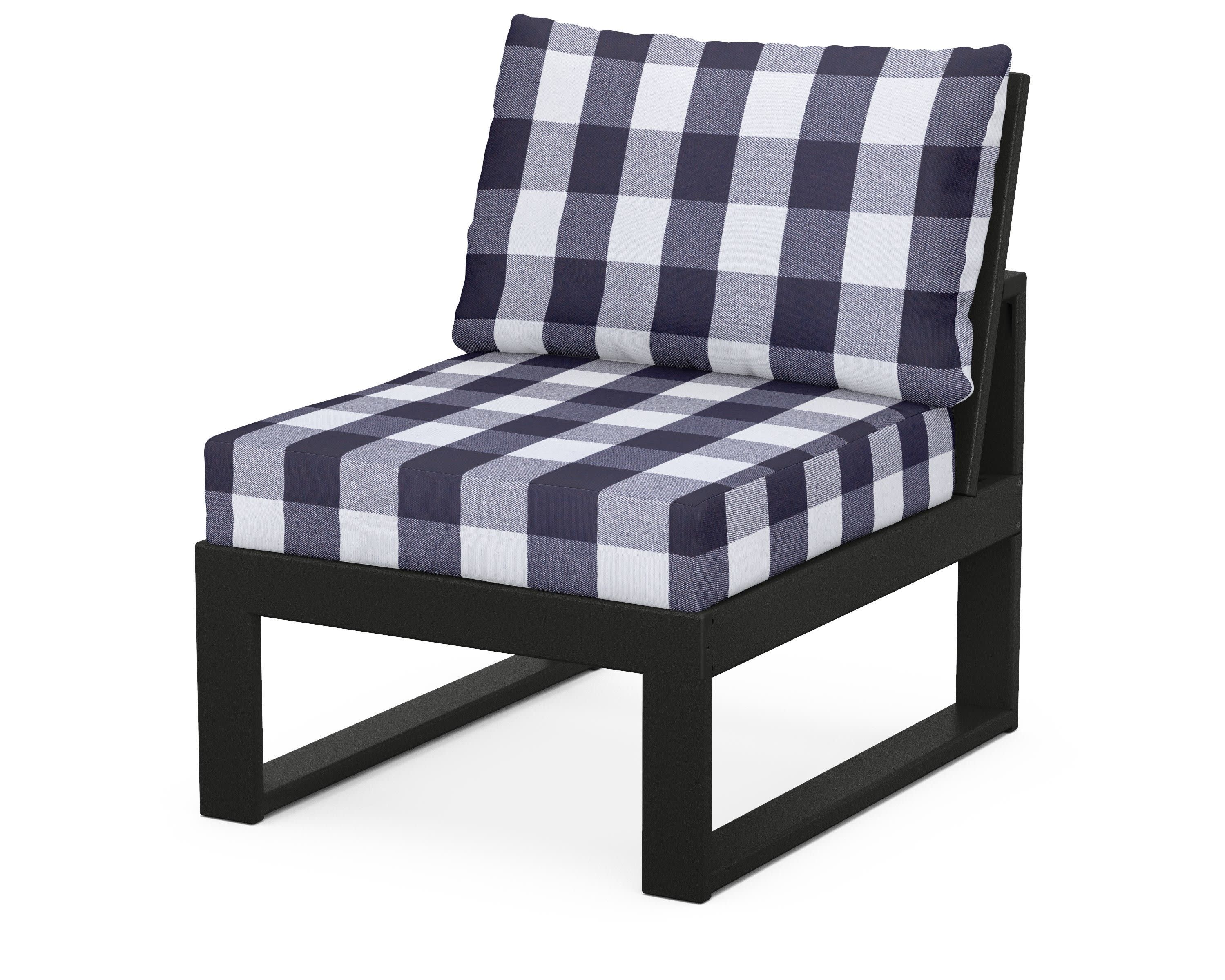 Modular Armless Chair in Black / Buffalo Plaid Navy