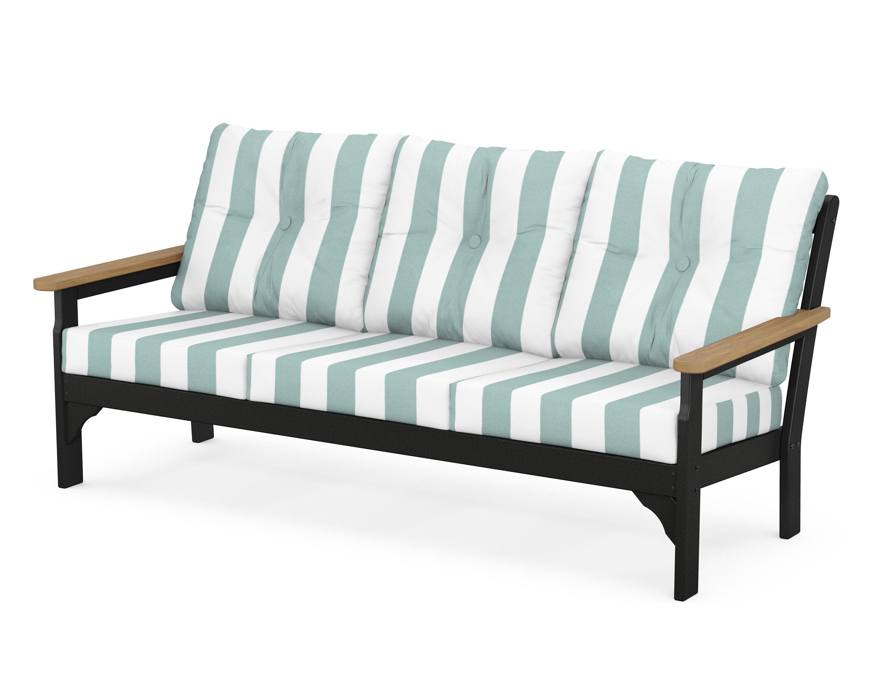 Vineyard Deep Seating Sofa in Black / Natural / Cabana Stripe Glacier Spa