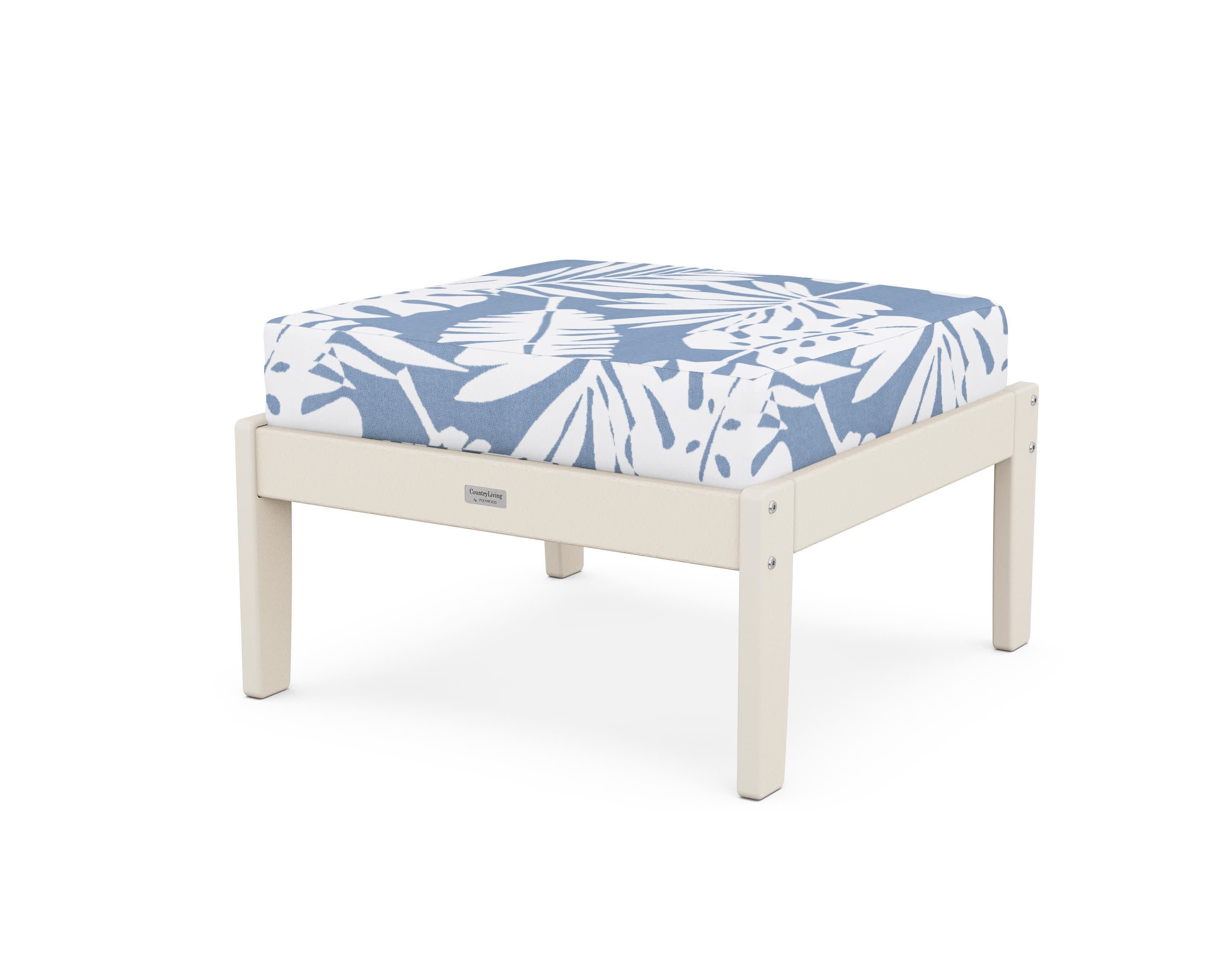 Cottage Deep Seating Ottoman in Sand / Leaf Sky Blue