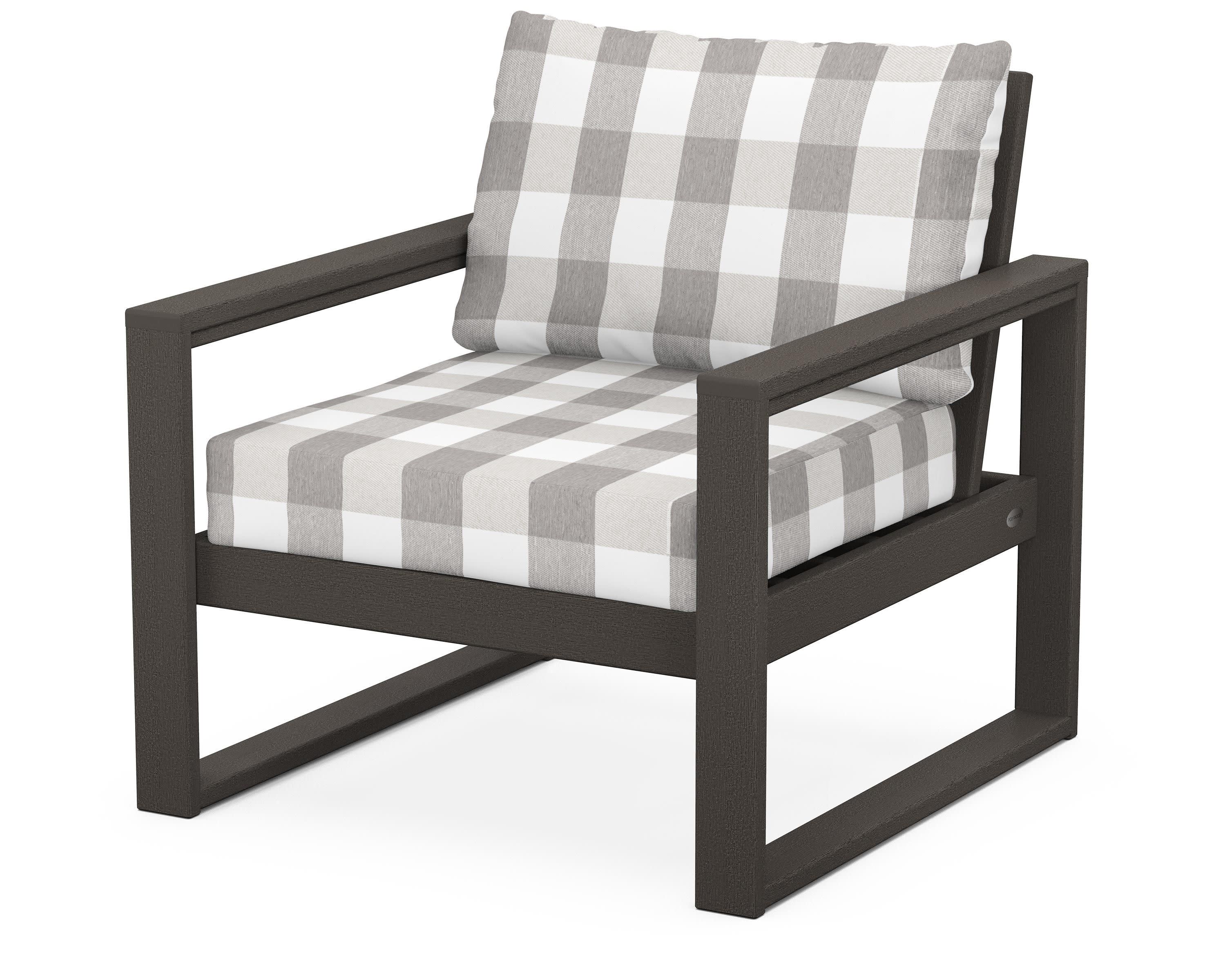 EDGE Club Chair in Vintage Coffee / Buffalo Plaid Grey Mist