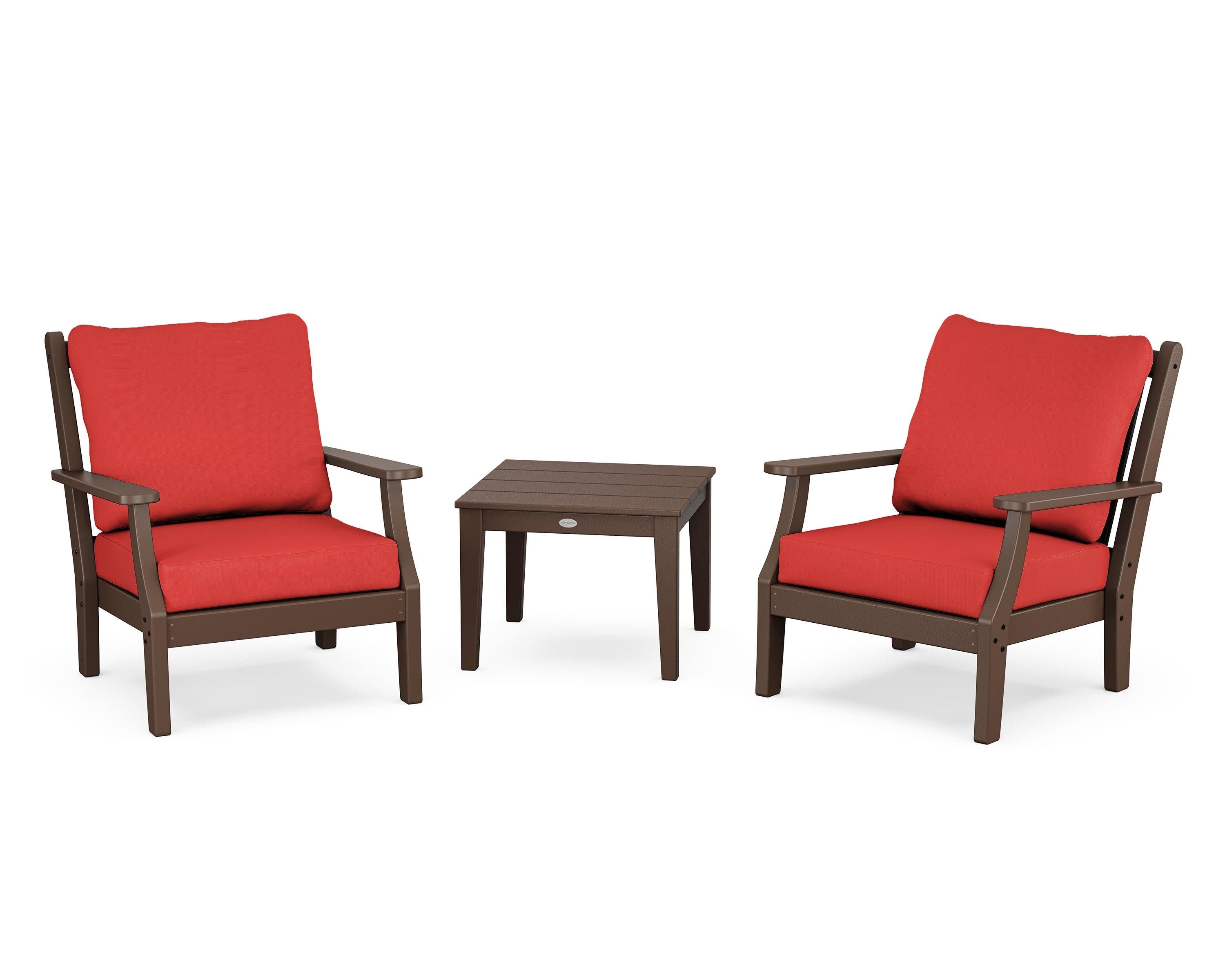 Wovendale 3-Piece Deep Seating Set in Mahogany / Crimson Linen