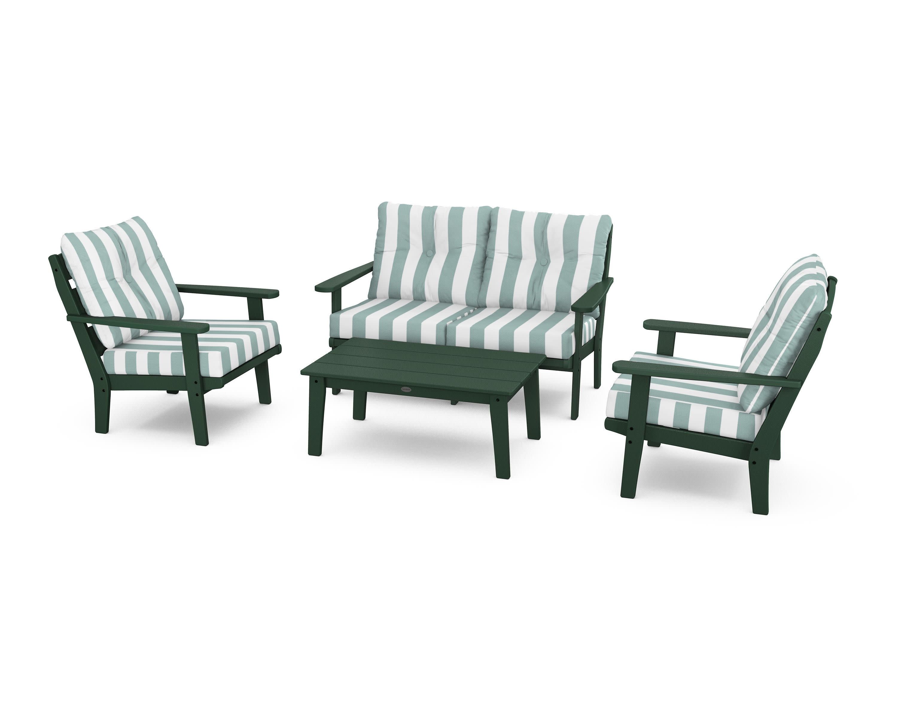 Lakeside 4-Piece Deep Seating Set in Green / Cabana Stripe Glacier Spa