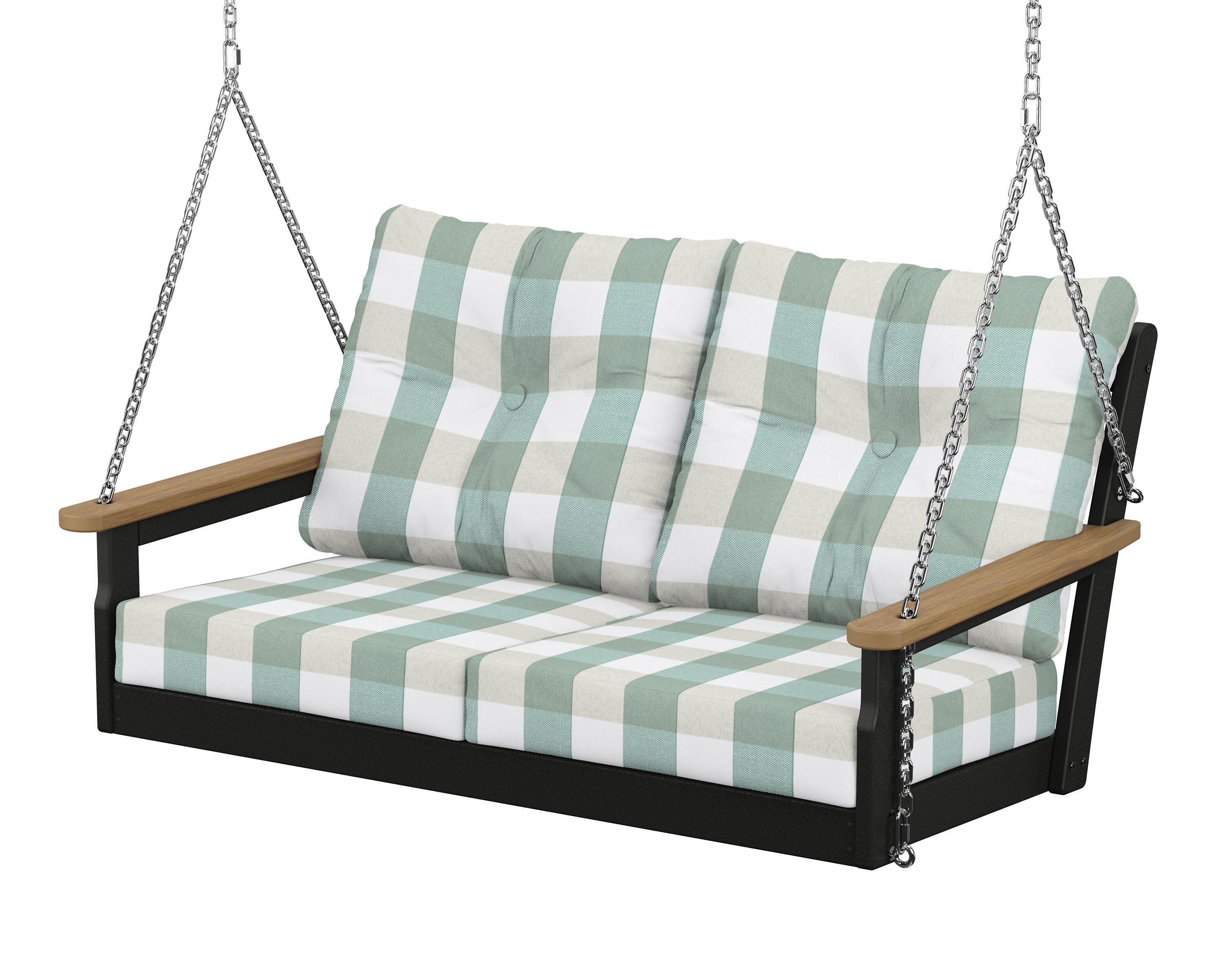 Vineyard Deep Seating Swing in Black / Natural / Buffalo Plaid Glacier Spa