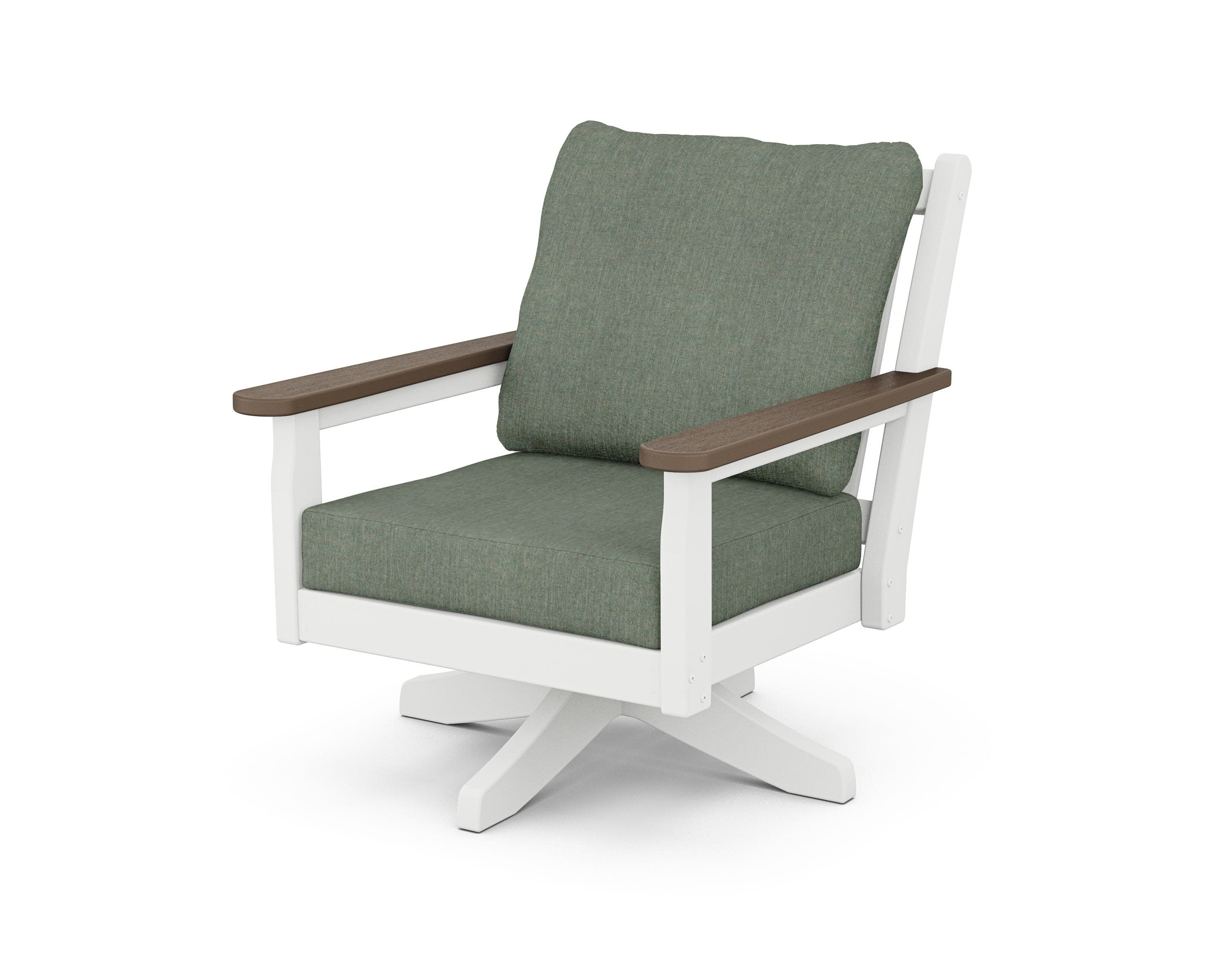 Chippendale Deep Seating Swivel Chair in White / Kona / Cast Sage