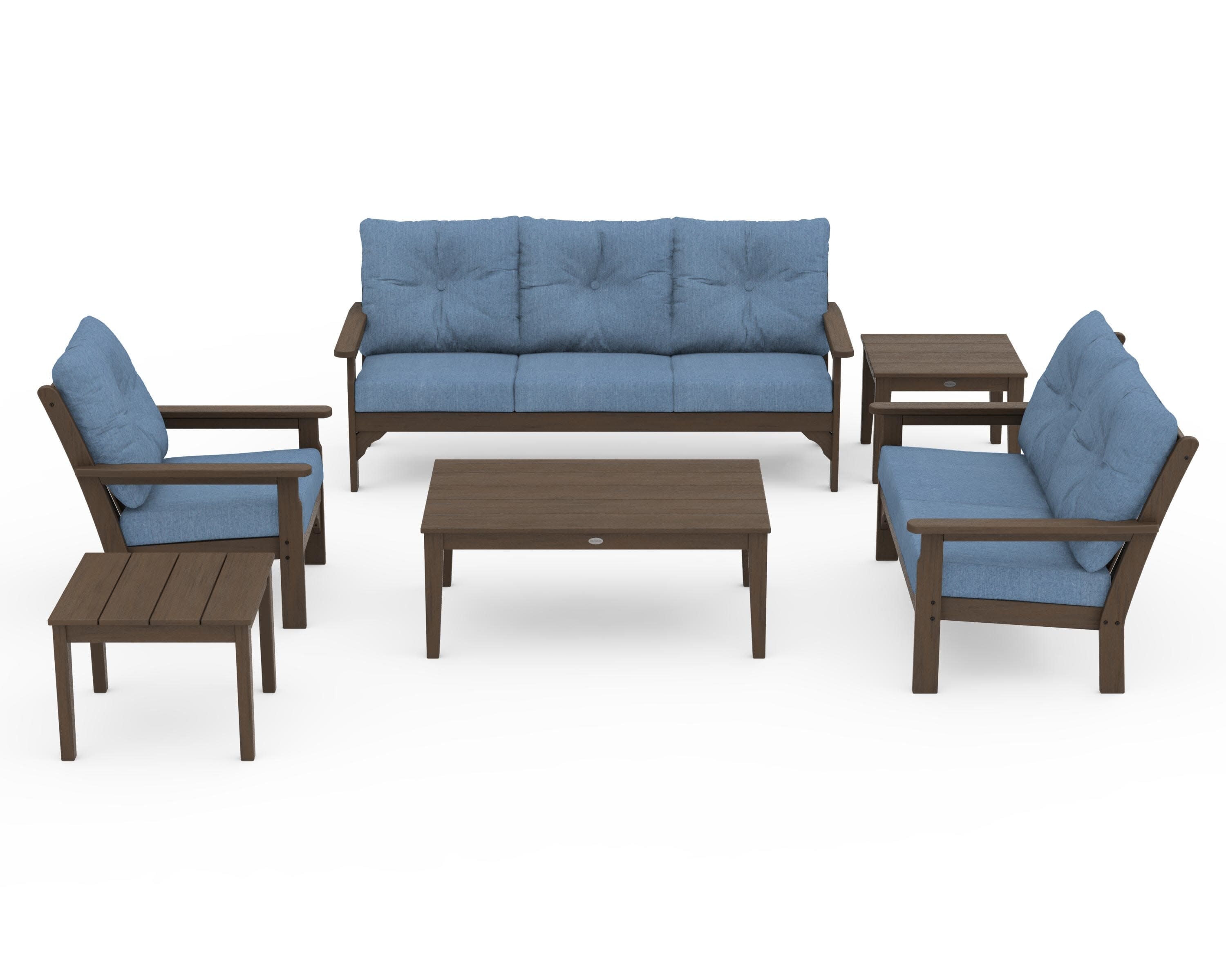 Vineyard 6-Piece Deep Seating Set in Kona / Sky Blue