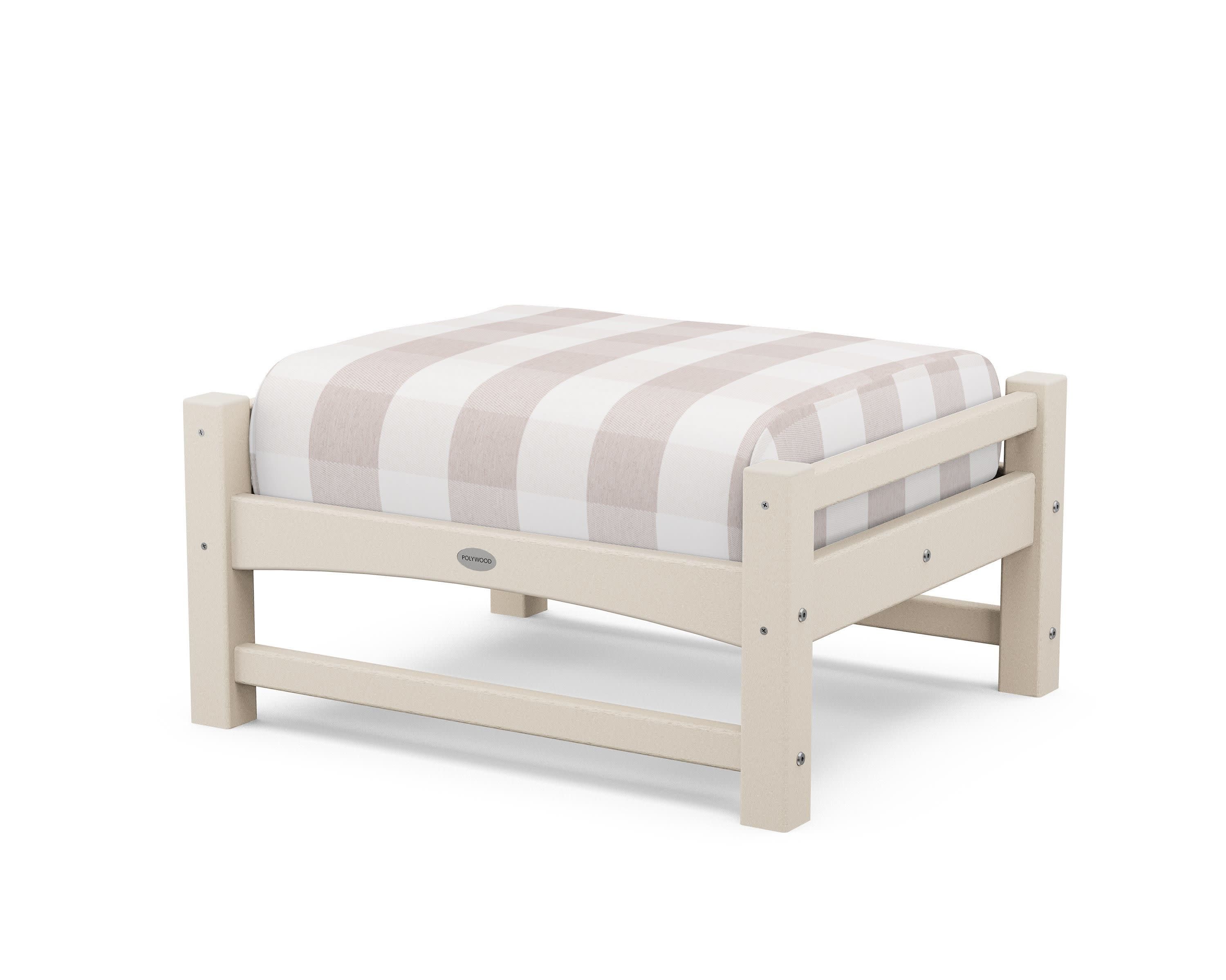 Club Ottoman in Sand / Buffalo Plaid Dune Burlap