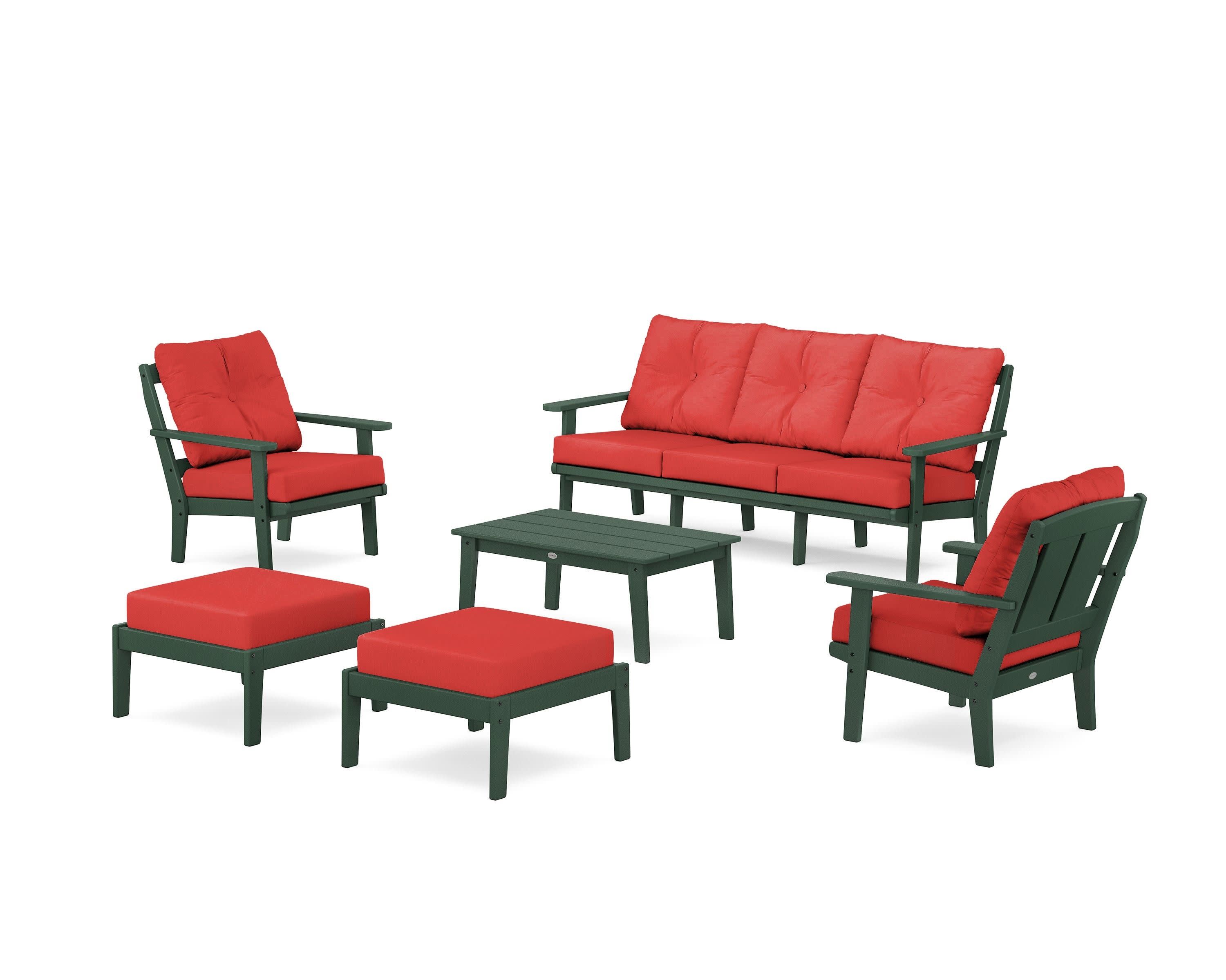 Mission 6-Piece Lounge Sofa Set in Green / Crimson Linen