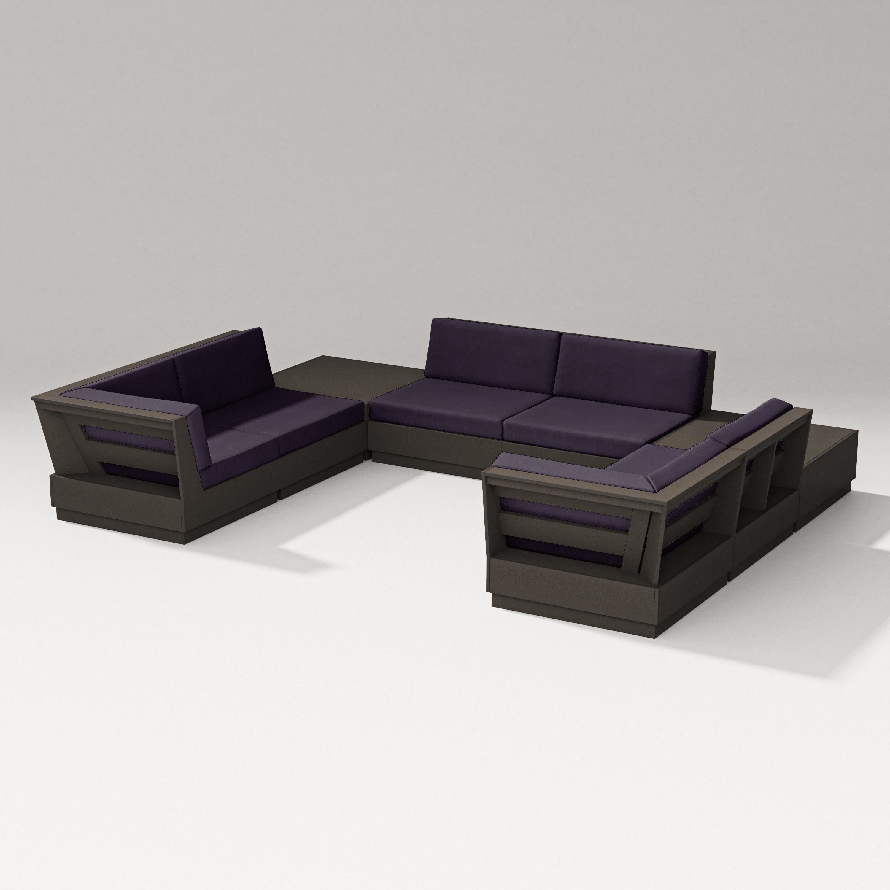 Elevate 8-Piece U-Shaped Sectional in Vintage Coffee / Navy Linen