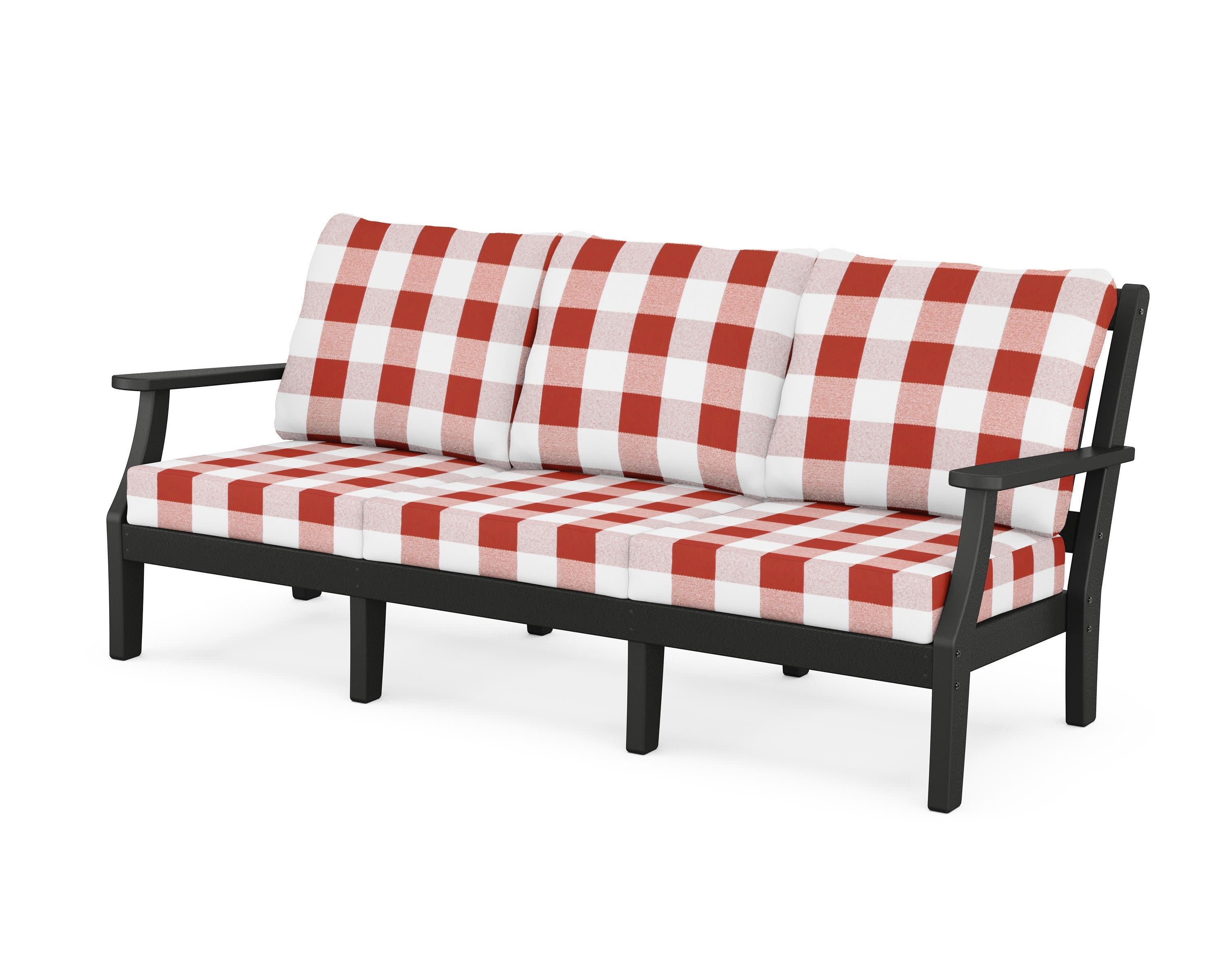 Chinoiserie Deep Seating Sofa in Black / Buffalo Plaid Crimson